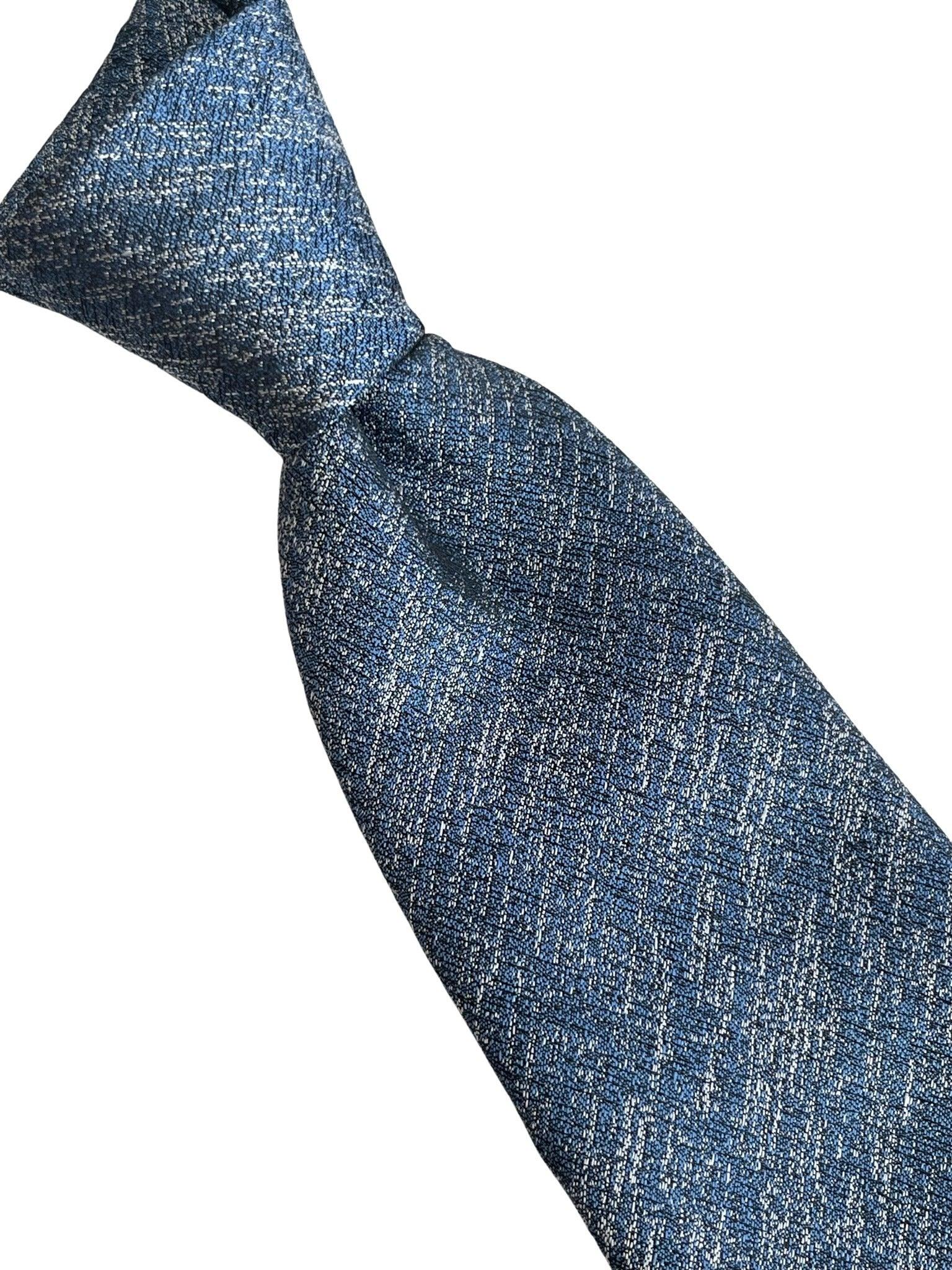 medium blue and white tie with scratched design - Image 5