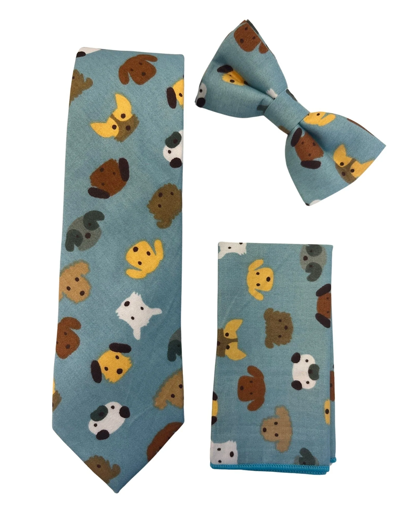 Medium denim blue adult bow tie with cute dog puppy design - Image 2