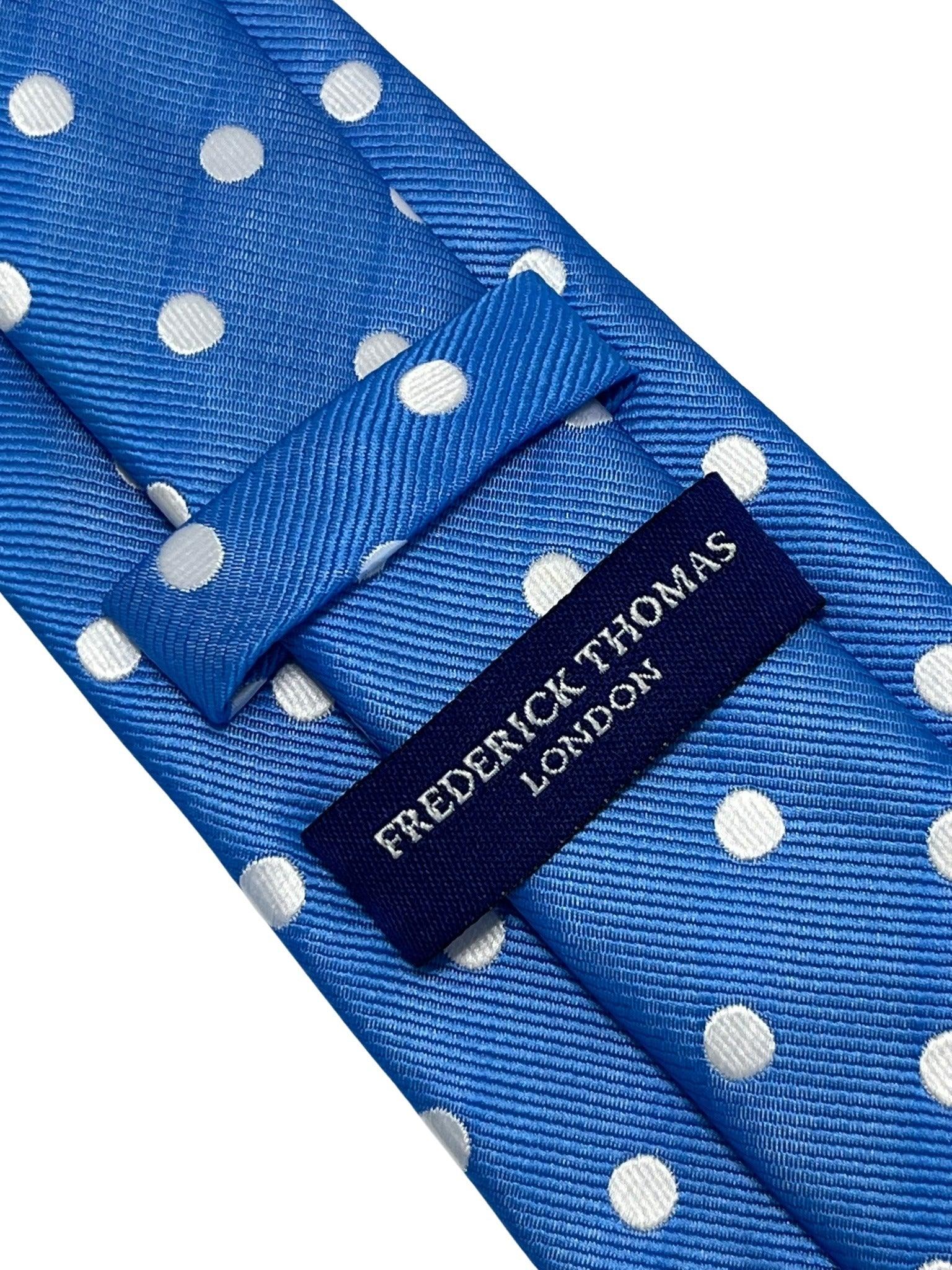 Medium electric blue tie with white polka spots - Image 3