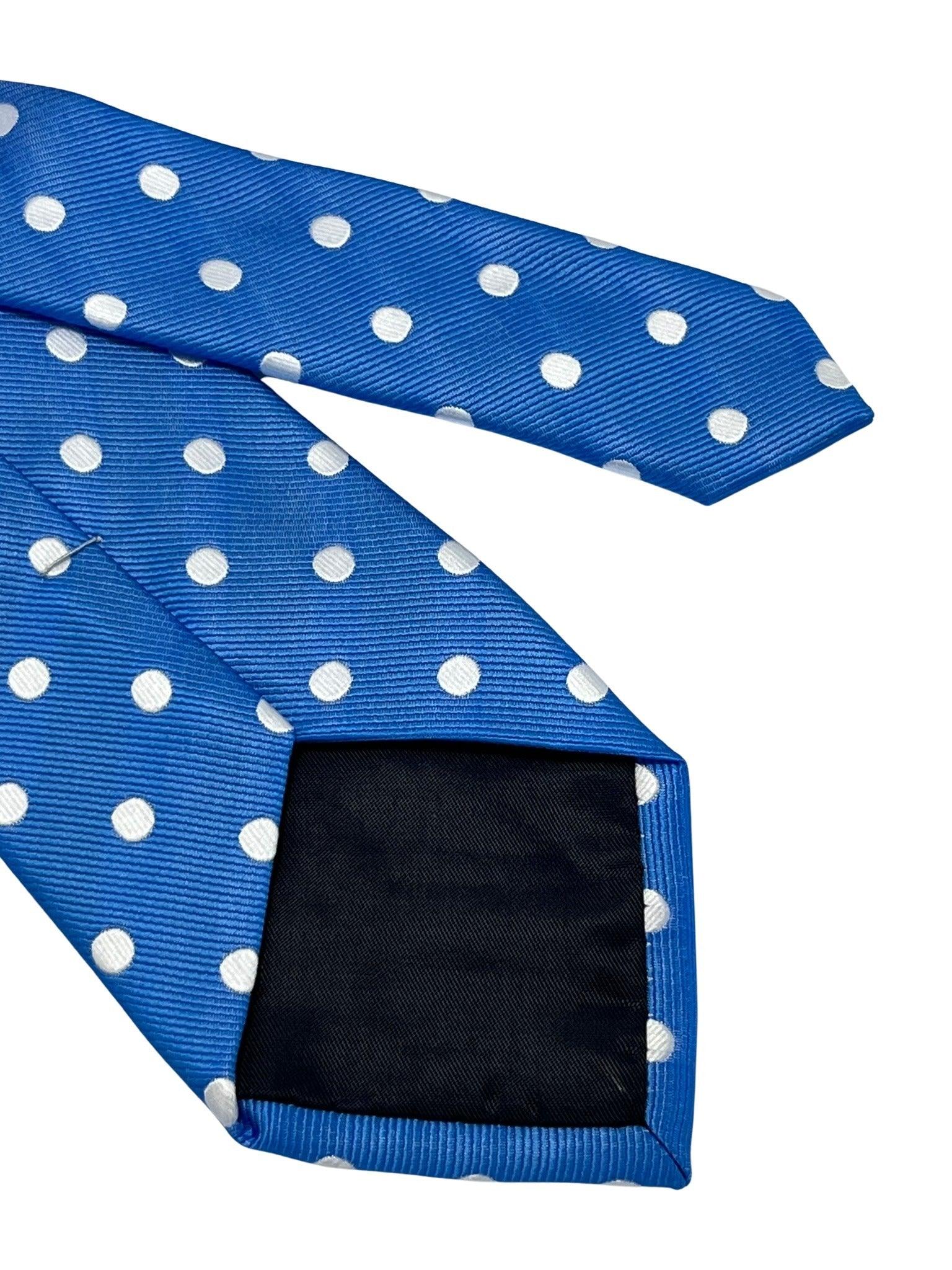 Medium electric blue tie with white polka spots - Image 4
