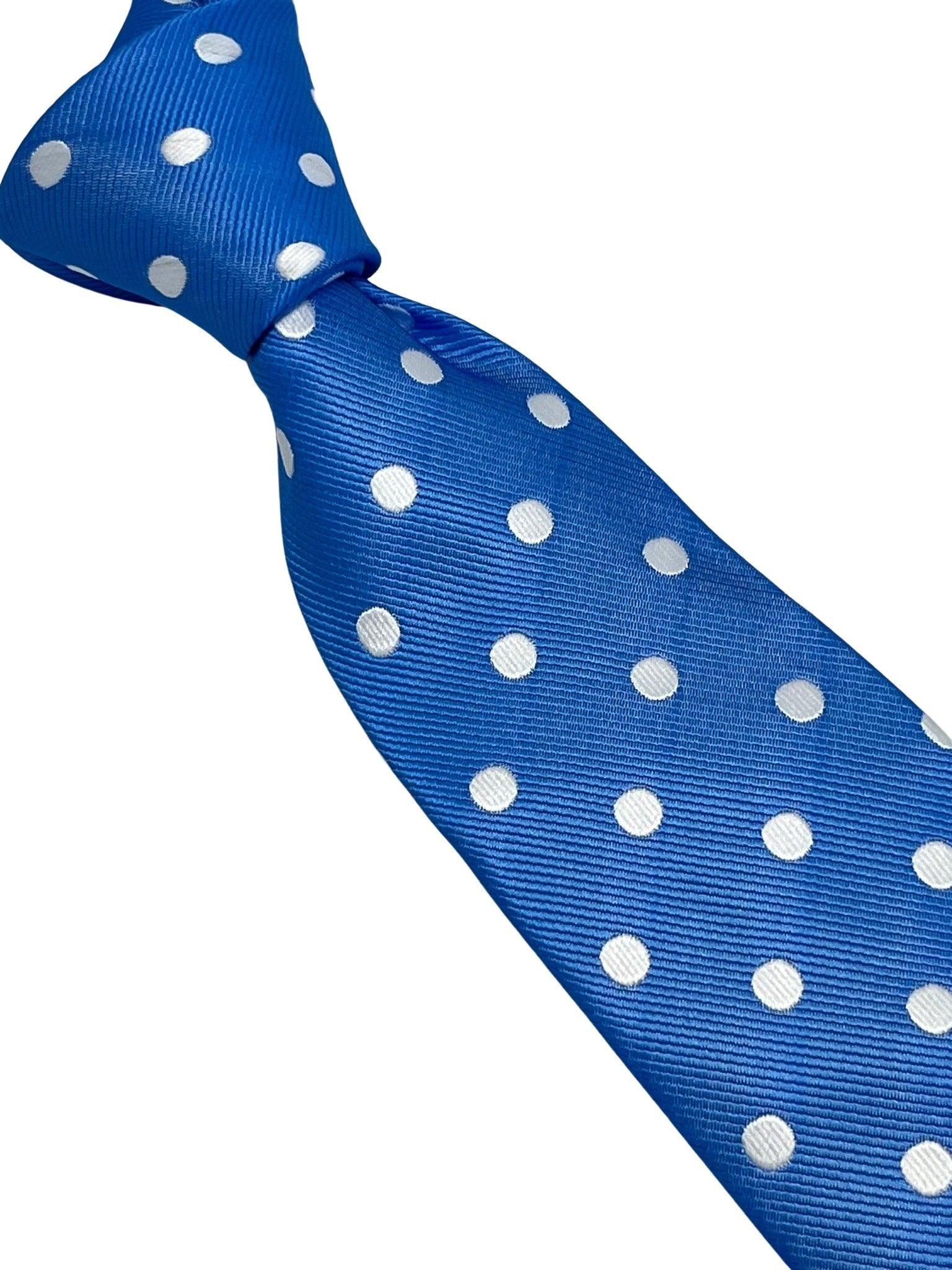 Medium electric blue tie with white polka spots - Image 5
