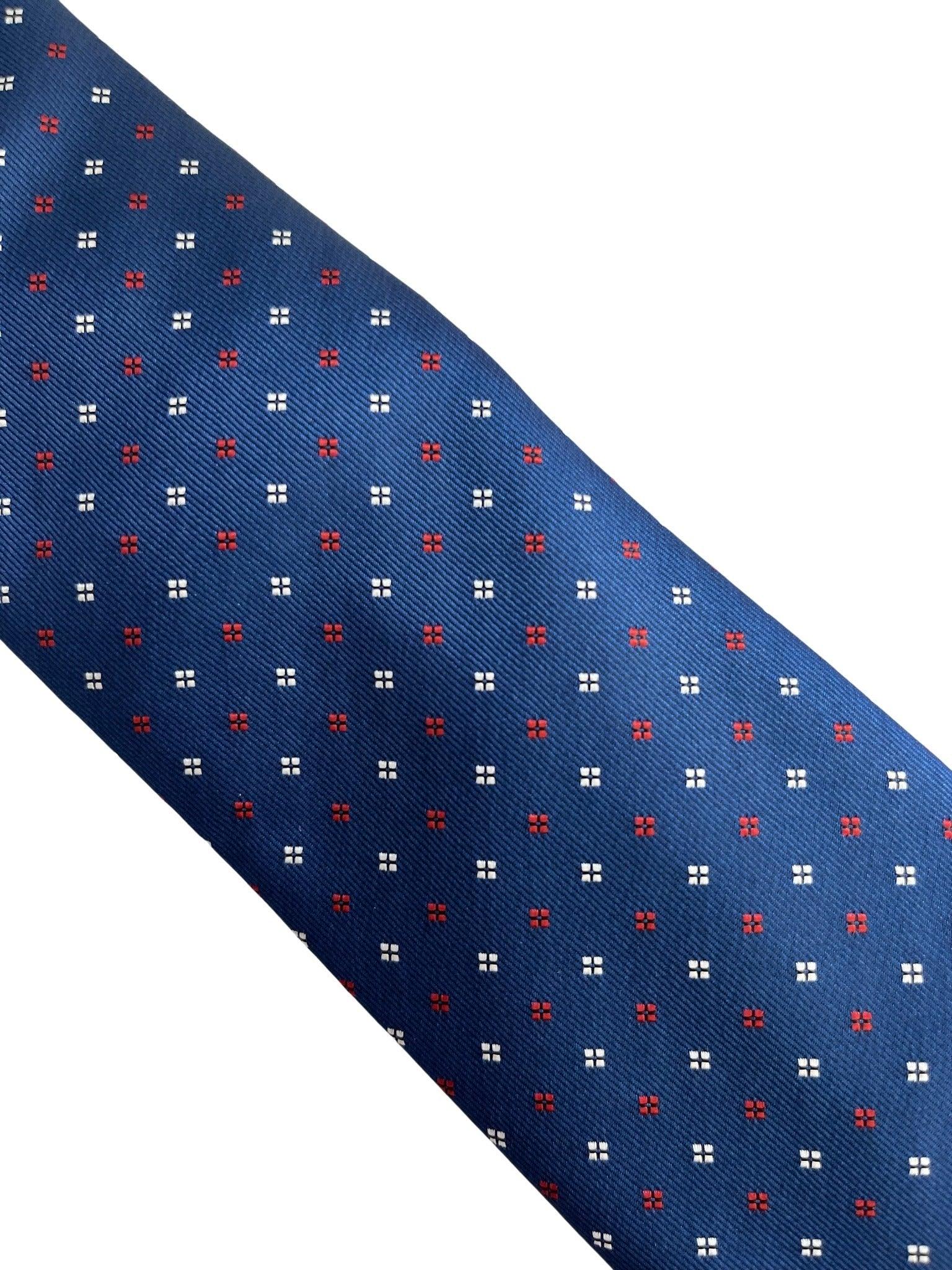 medium royal blue classic tie with red and white square design - Image 2