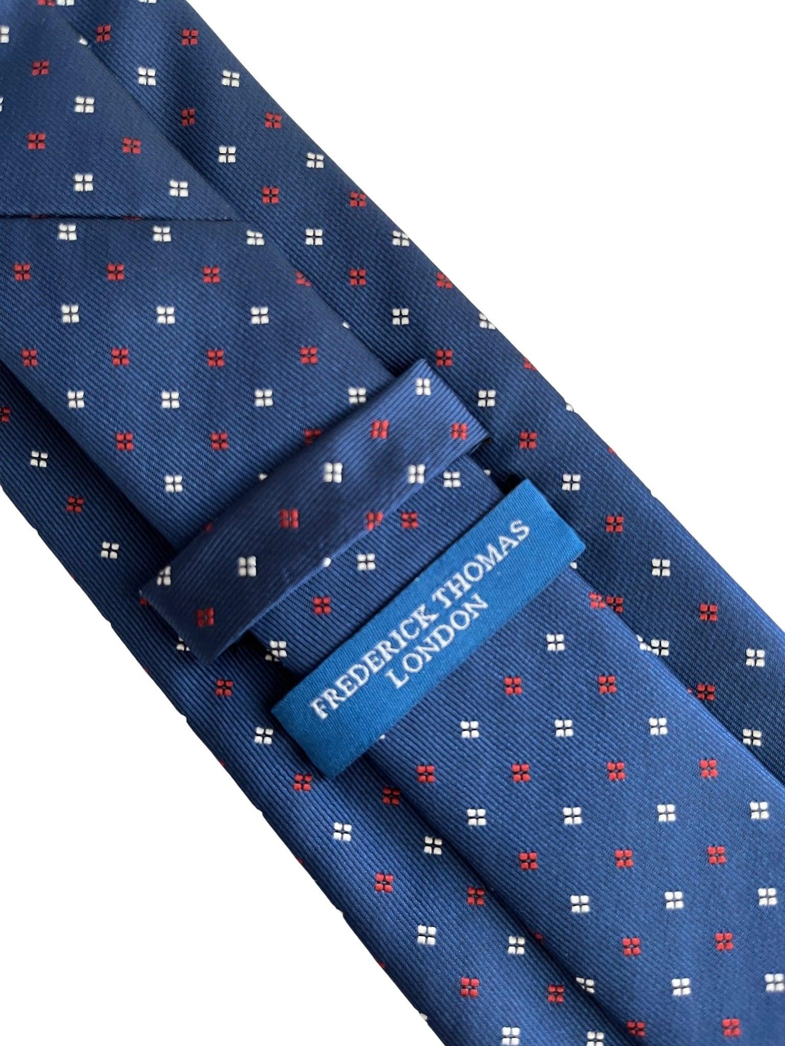 medium royal blue classic tie with red and white square design - Image 3