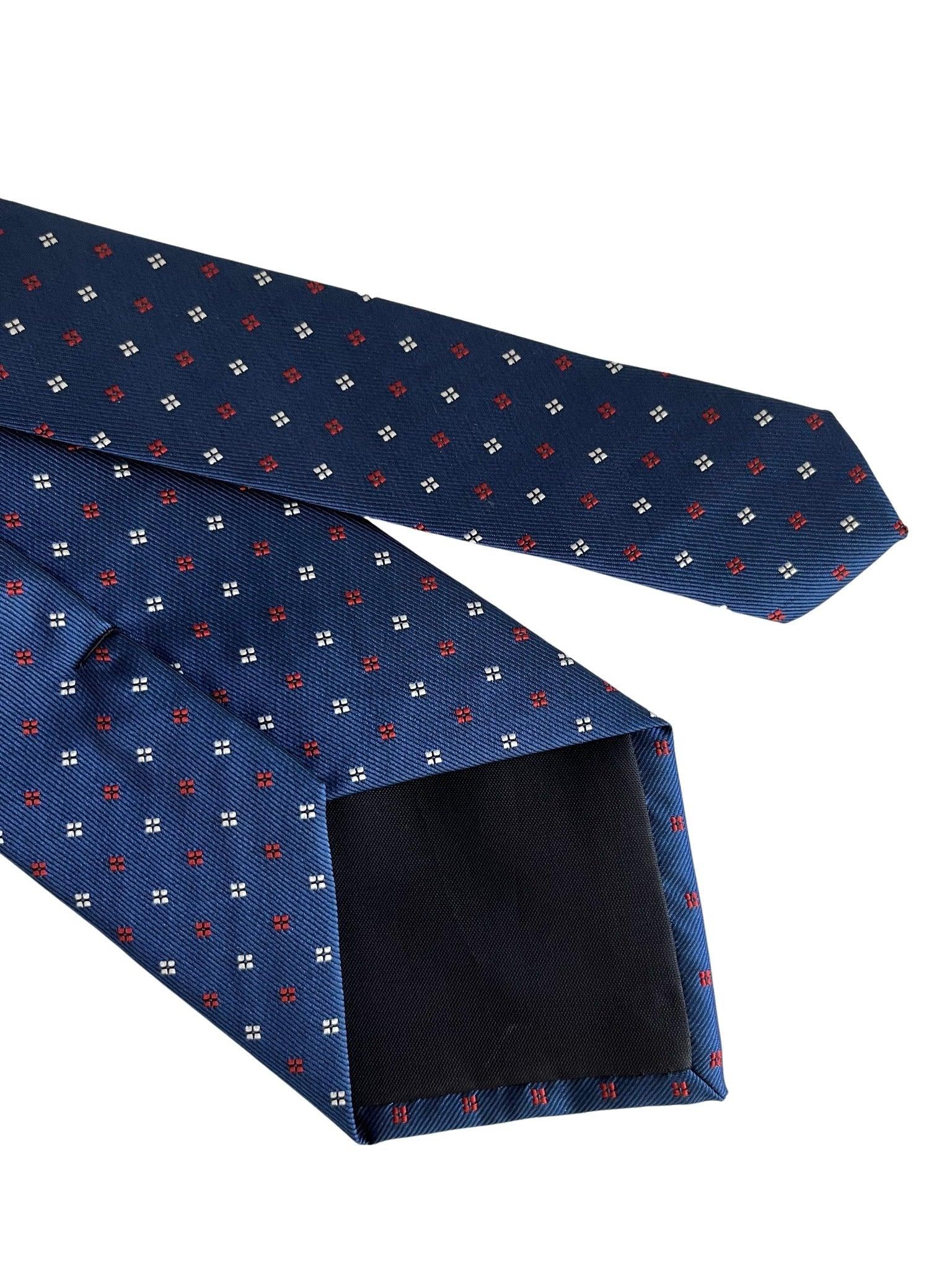 medium royal blue classic tie with red and white square design - Image 4