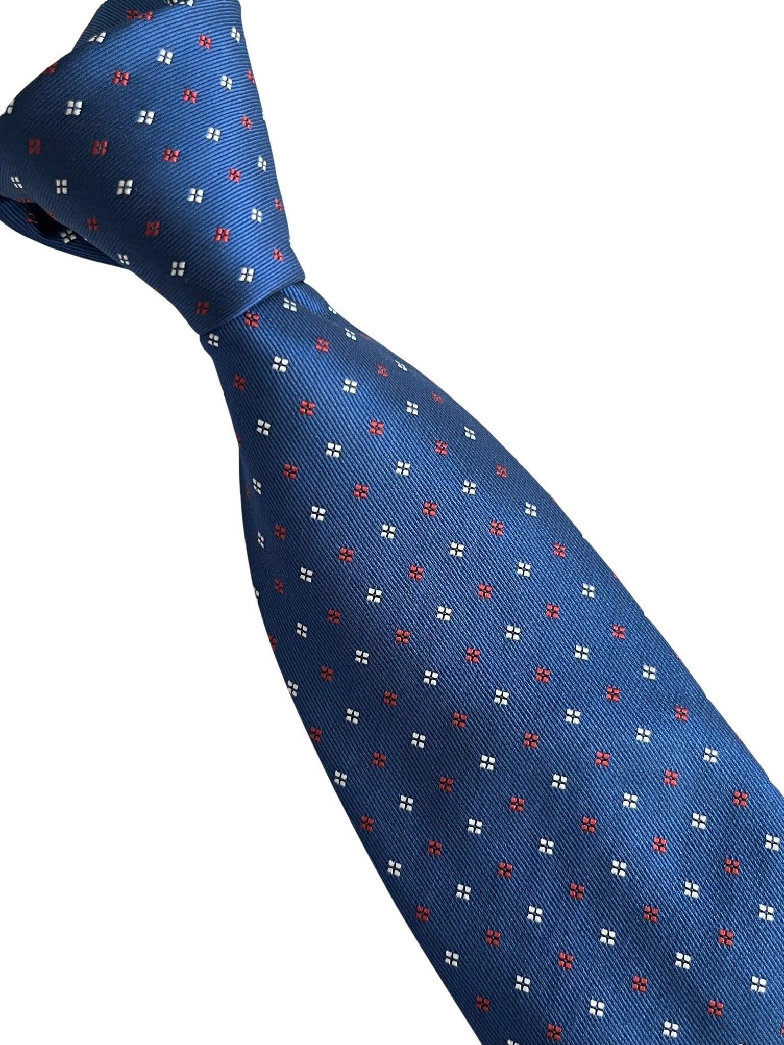 medium royal blue classic tie with red and white square design - Image 5
