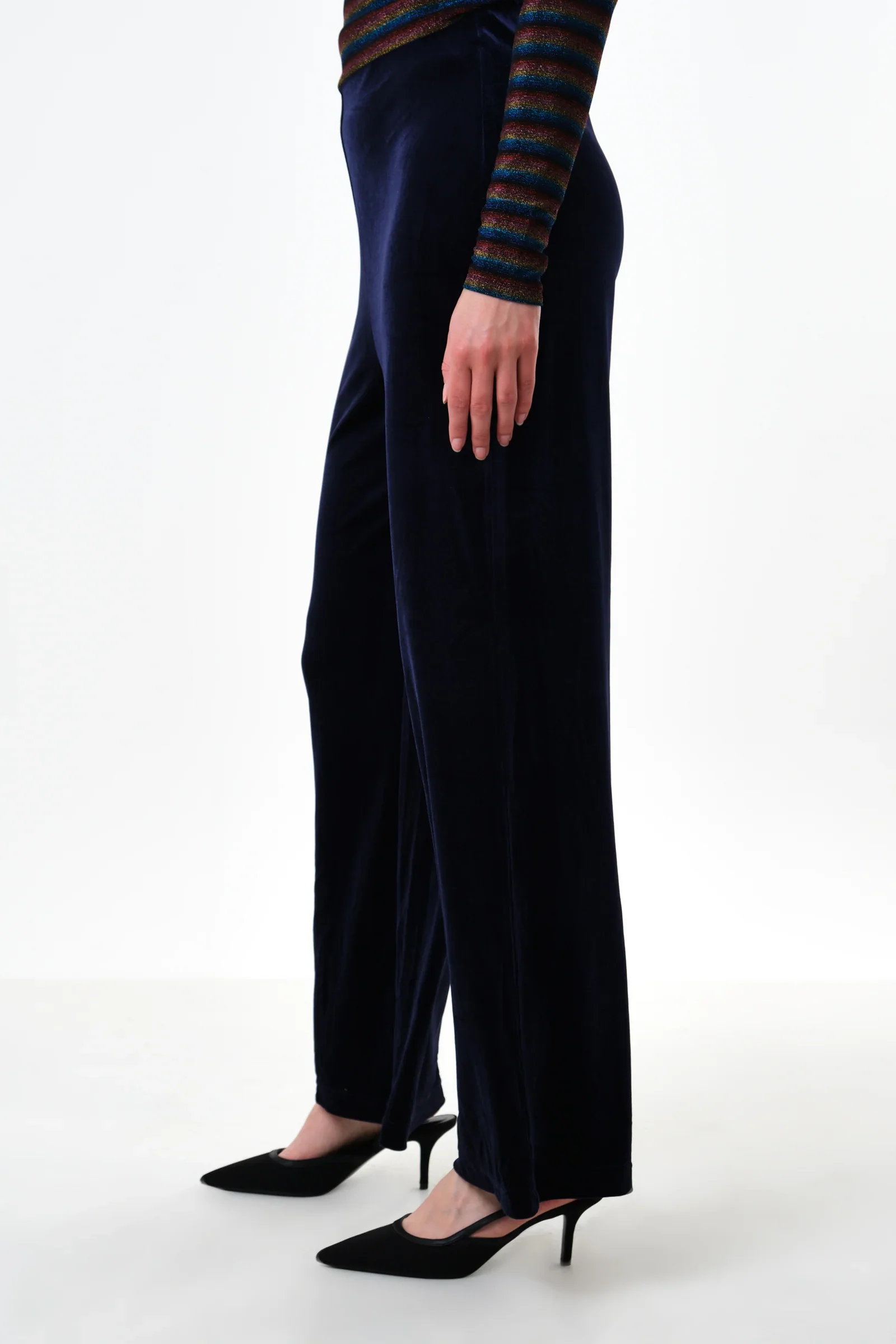 Melvin Velvet Wide Leg Trousers - Navy - Image 3