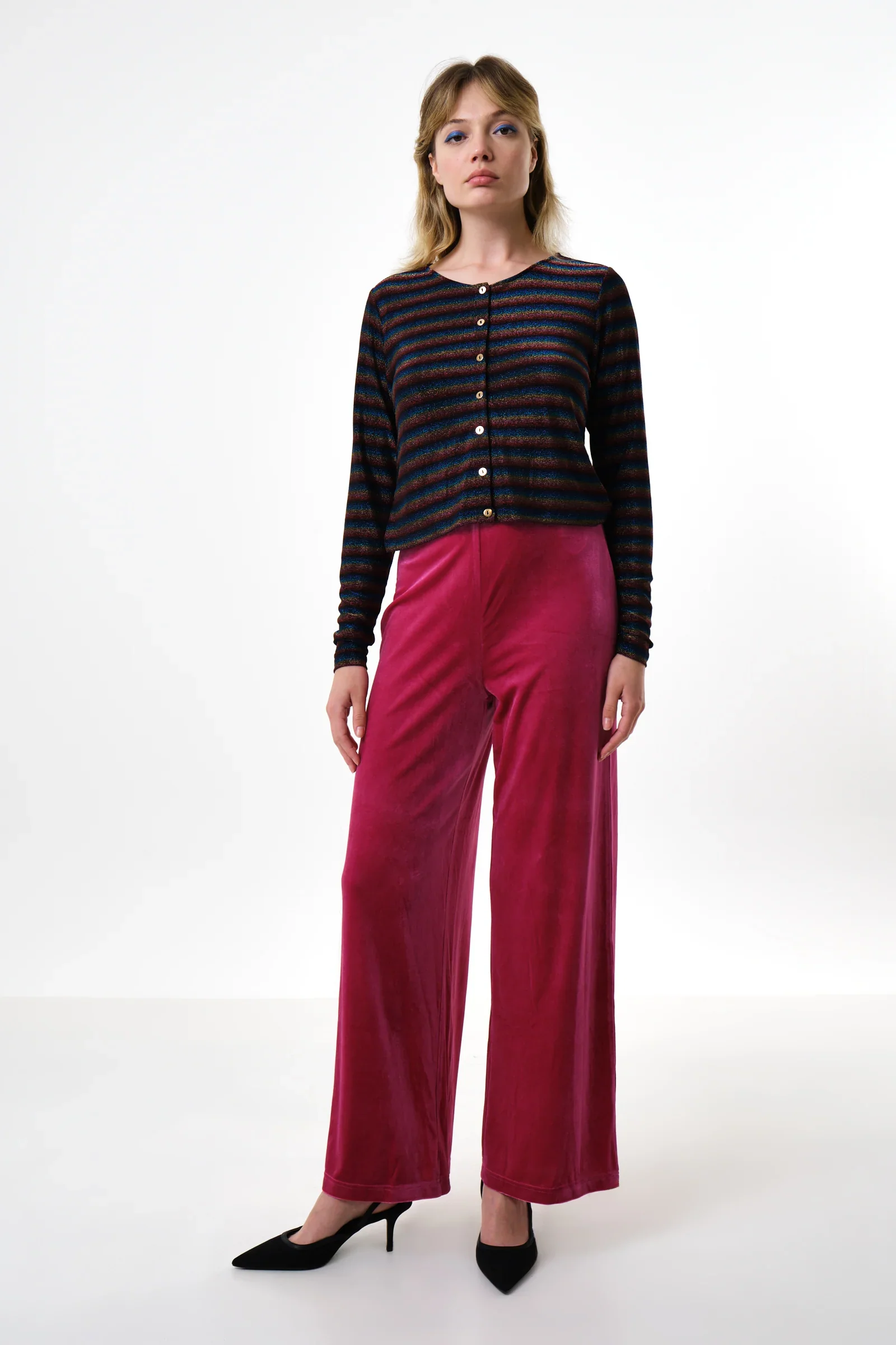 Melvin Velvet Wide Leg Trousers - Pink - Image 4