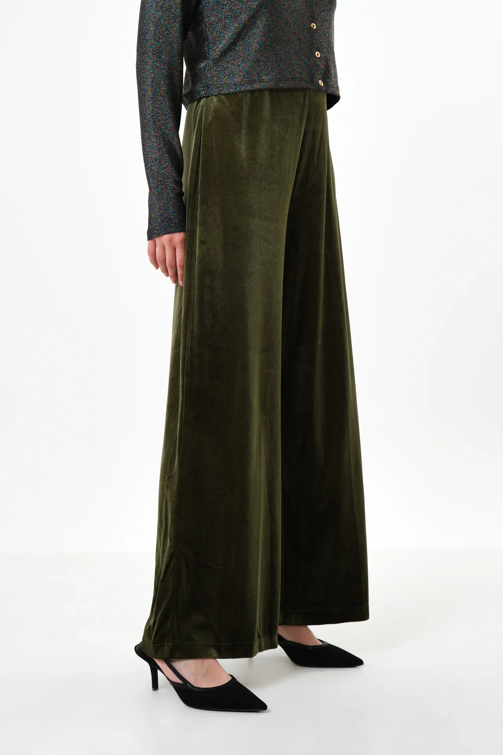 Melvin Velvet Wide Leg Trousers - Sage - Image 4