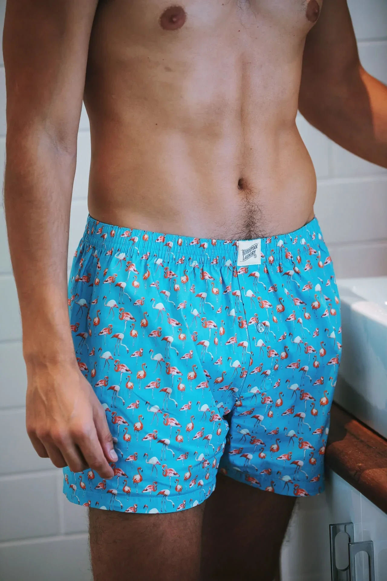 Mens Boxer Shorts - Blue Flamingos - Image 4
