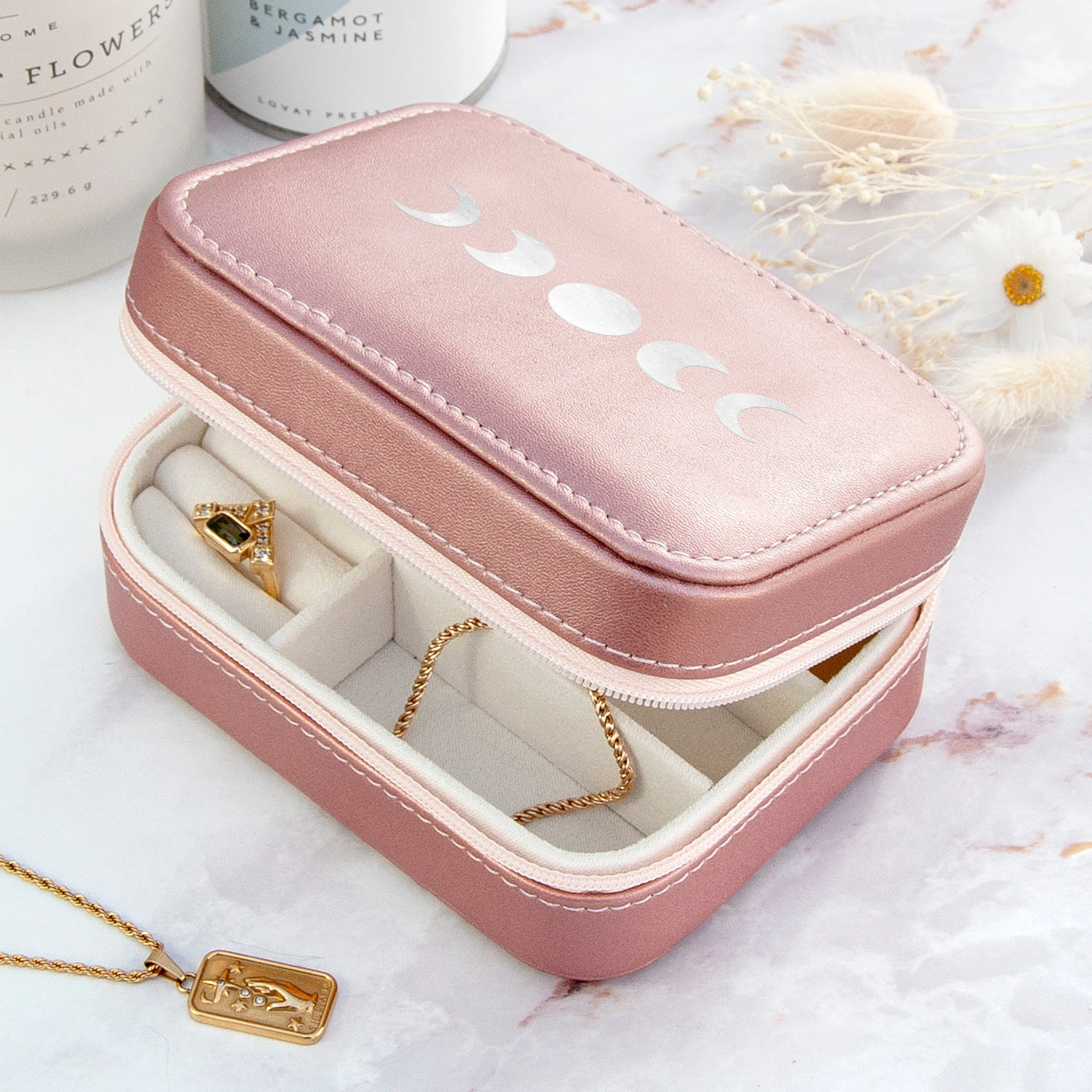 Metallic Pink Moon Phase Jewellery Case - Image 8