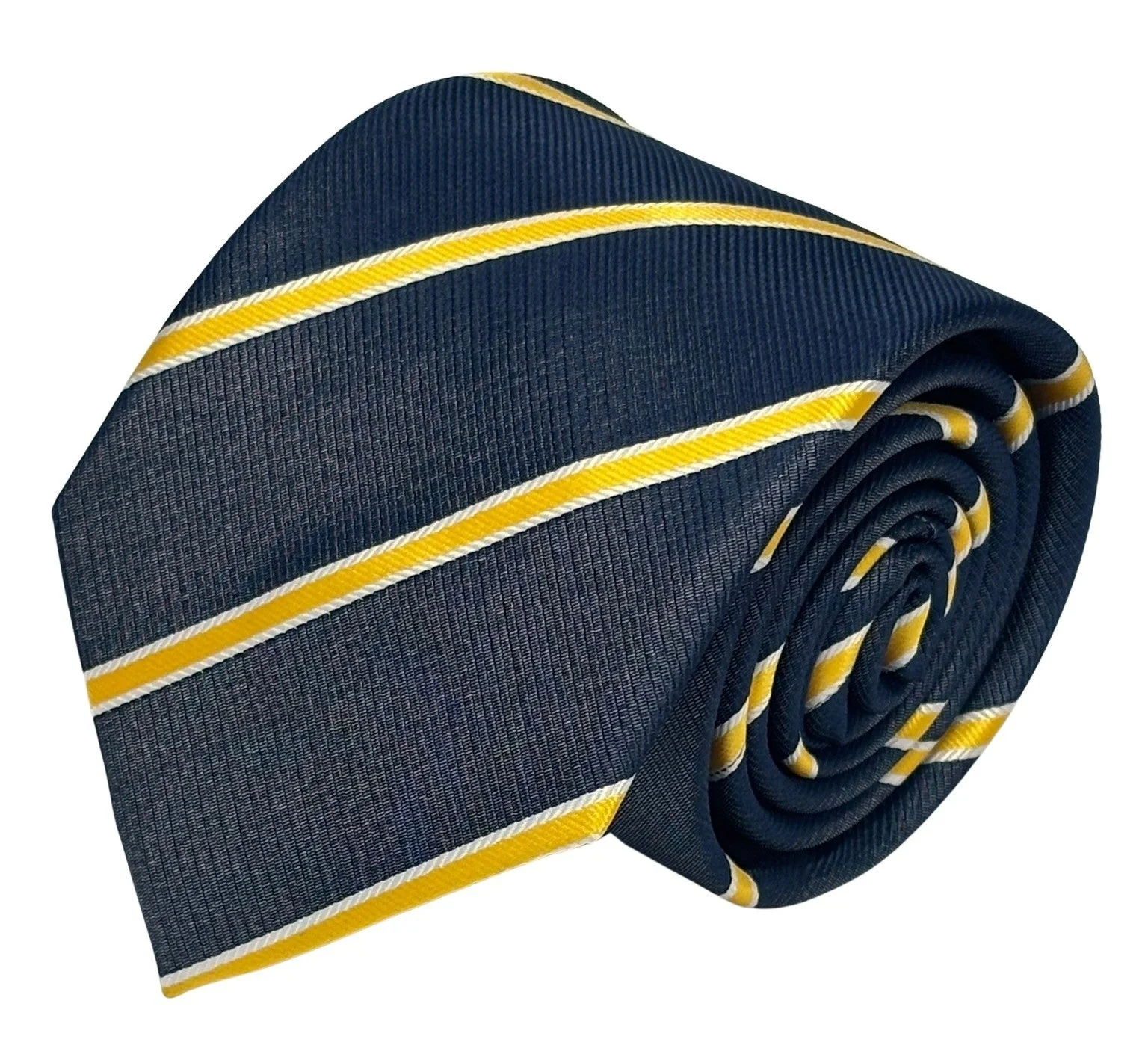 midnight grey blue tie with yellow and fine white club stripe - Image 2