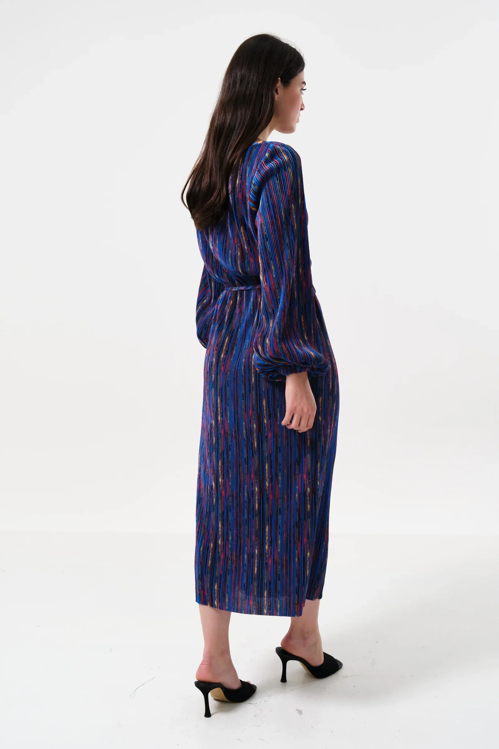Milene Abstract Pleat Tie Waist Midi Dress - Image 2