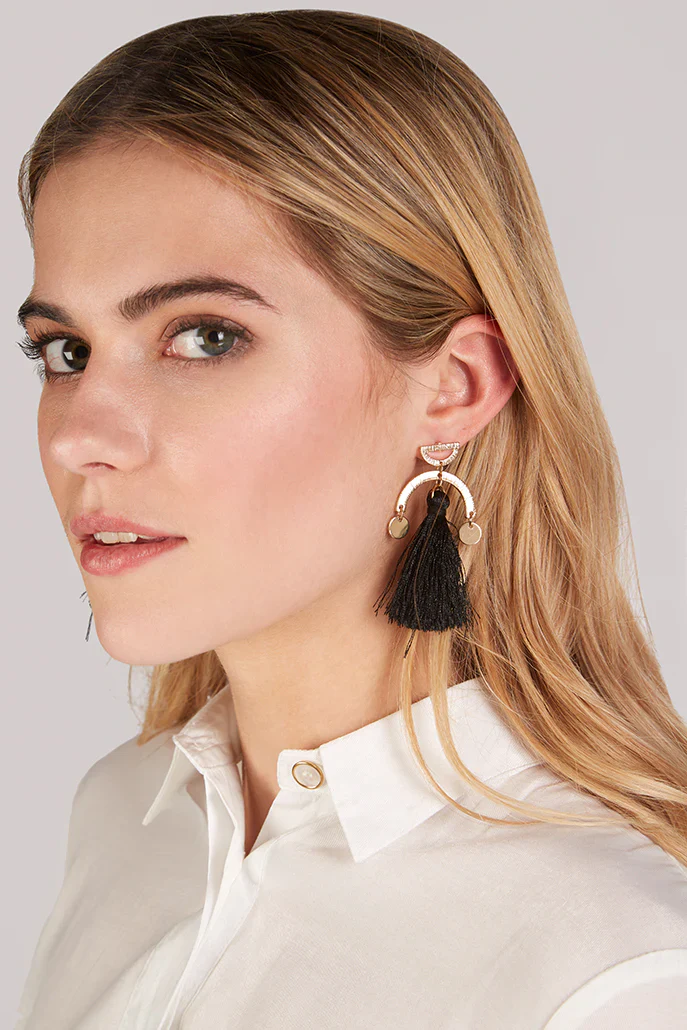 Millie Tassel And Brushed Gold Drop Earrings - Image 2