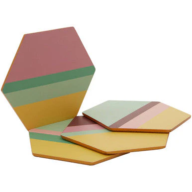 Mimo Set Of 4 Miami Striped Gold Foil Coasters - Image 5