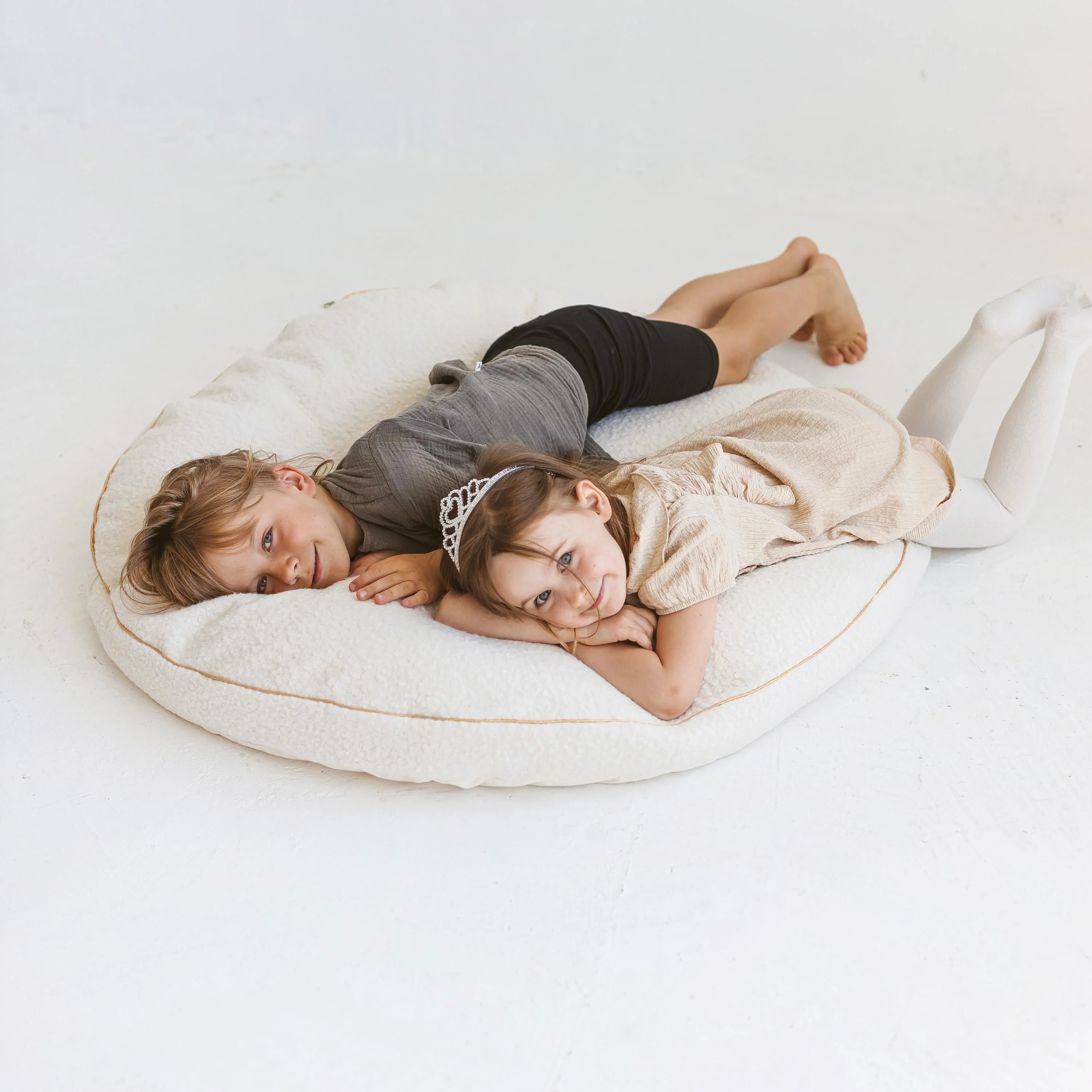 MINICAMP Boucle Fabric Kids Floor Cushion in Ecru - Image 5