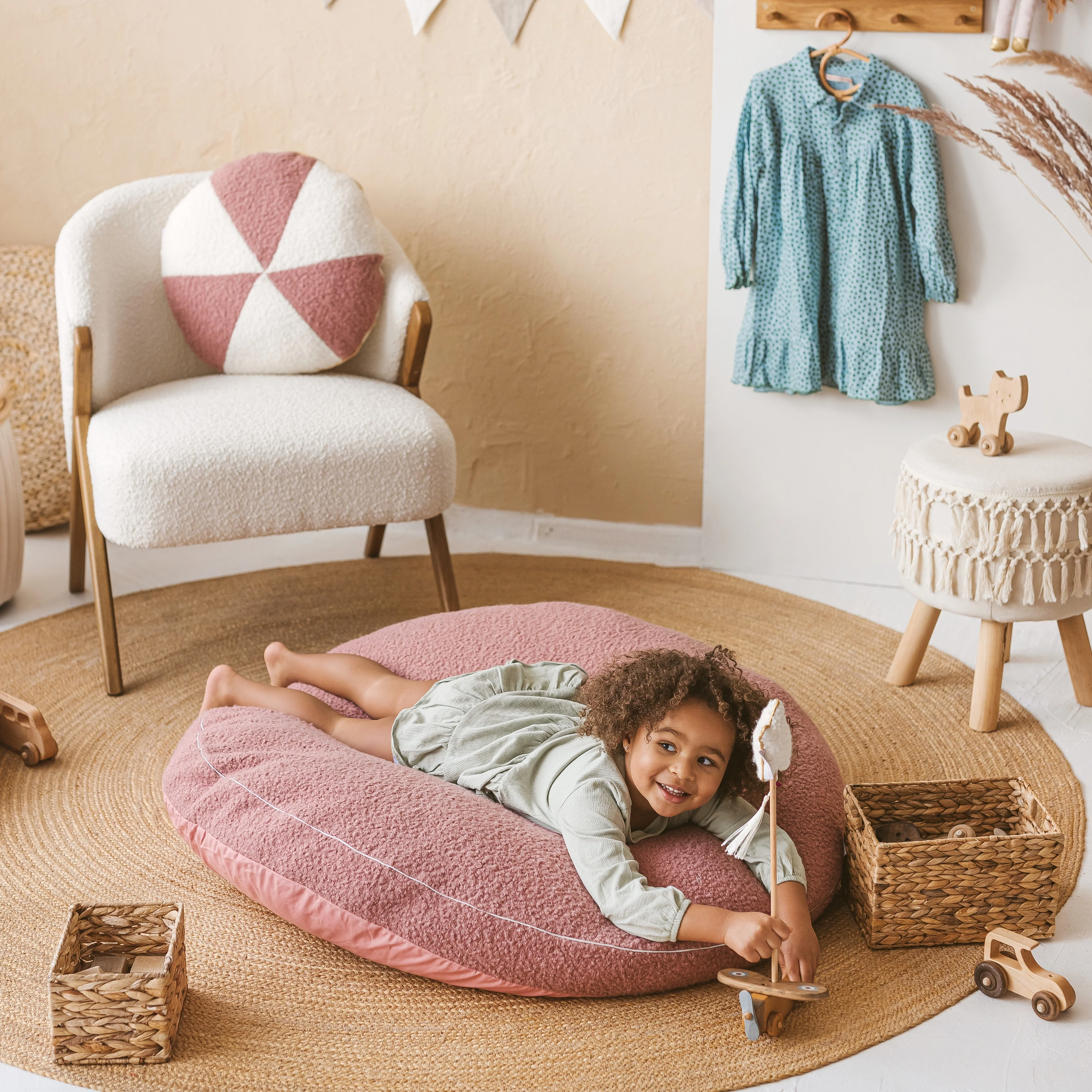 MINICAMP Boucle Fabric Kids Floor Cushion in Rose - Image 3