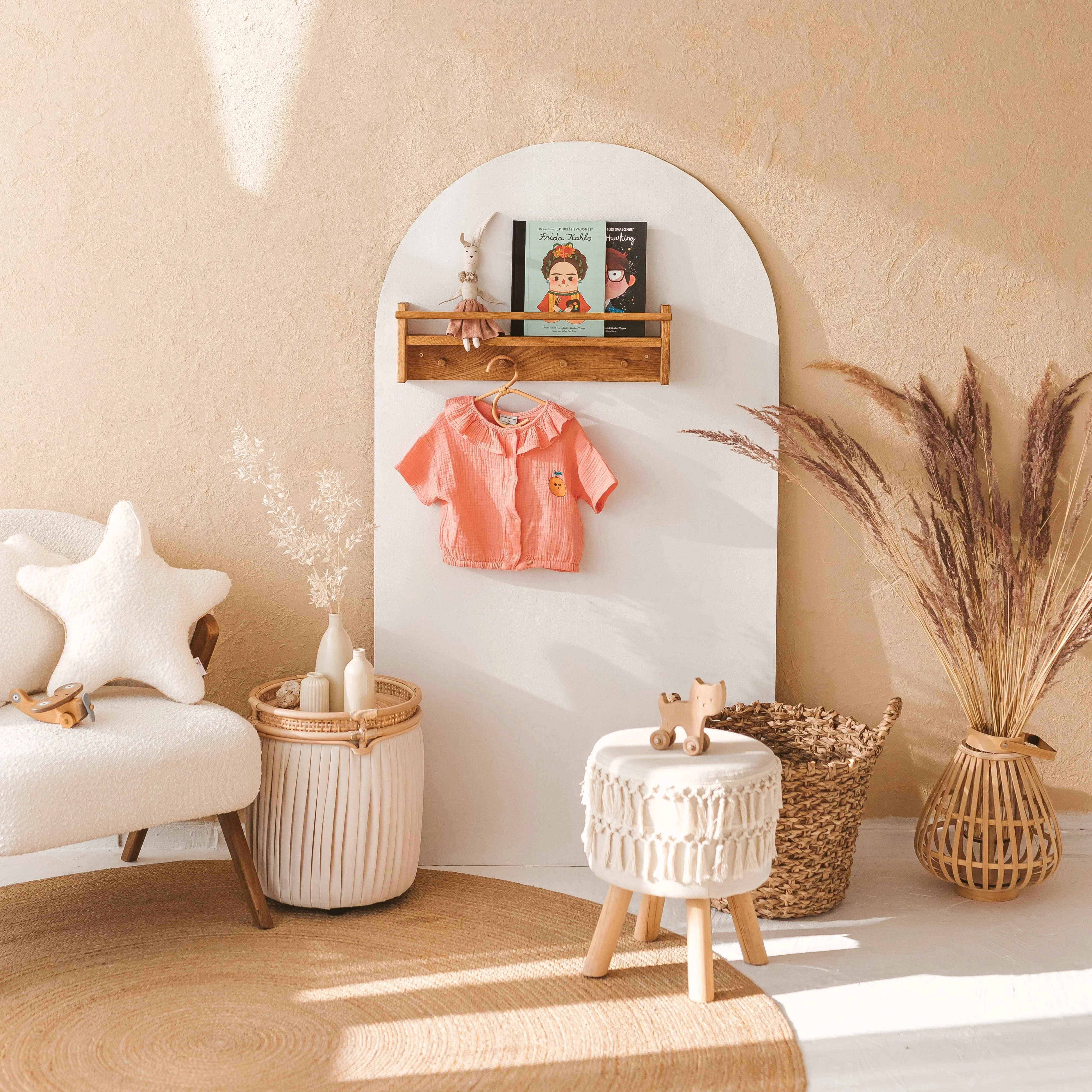 MINICAMP Floating Kids Bookshelf with Coat Hooks Made of Solid Oak - Image 3