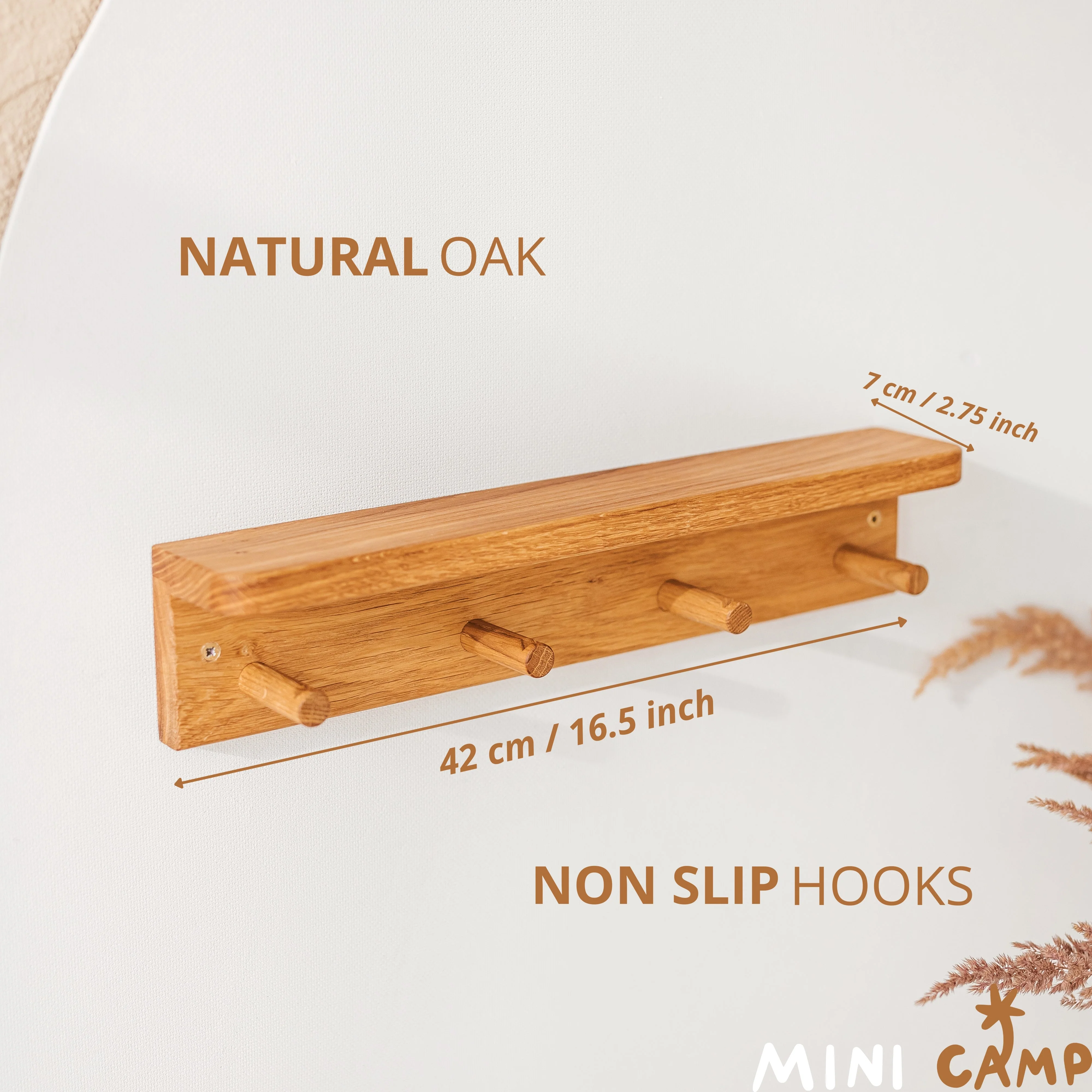 MINICAMP Floating Kids Bookshelf with Coat Hooks Made of Solid Oak - Image 3