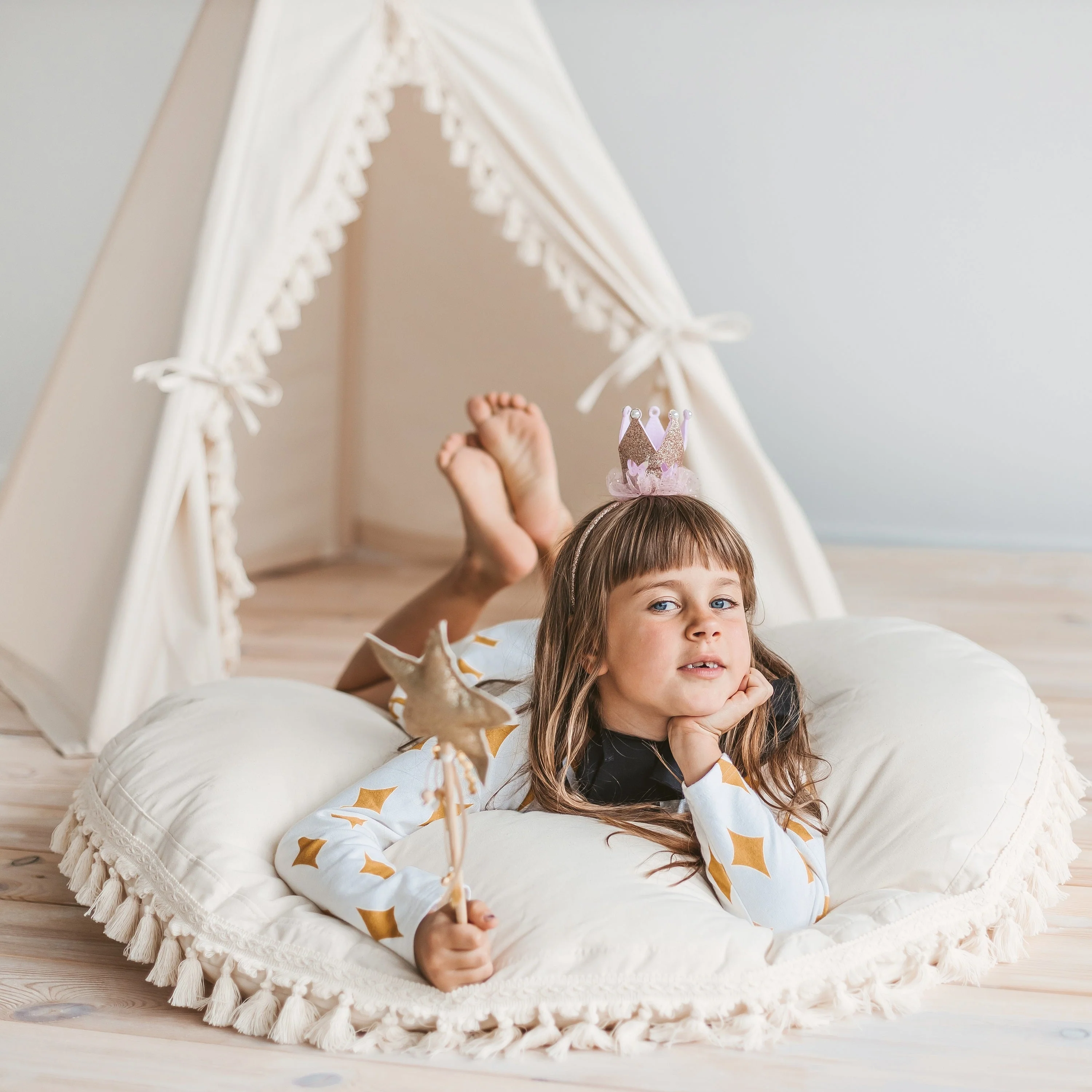 MINICAMP Large Floor Cushion with Tassels in Ecru - Image 3