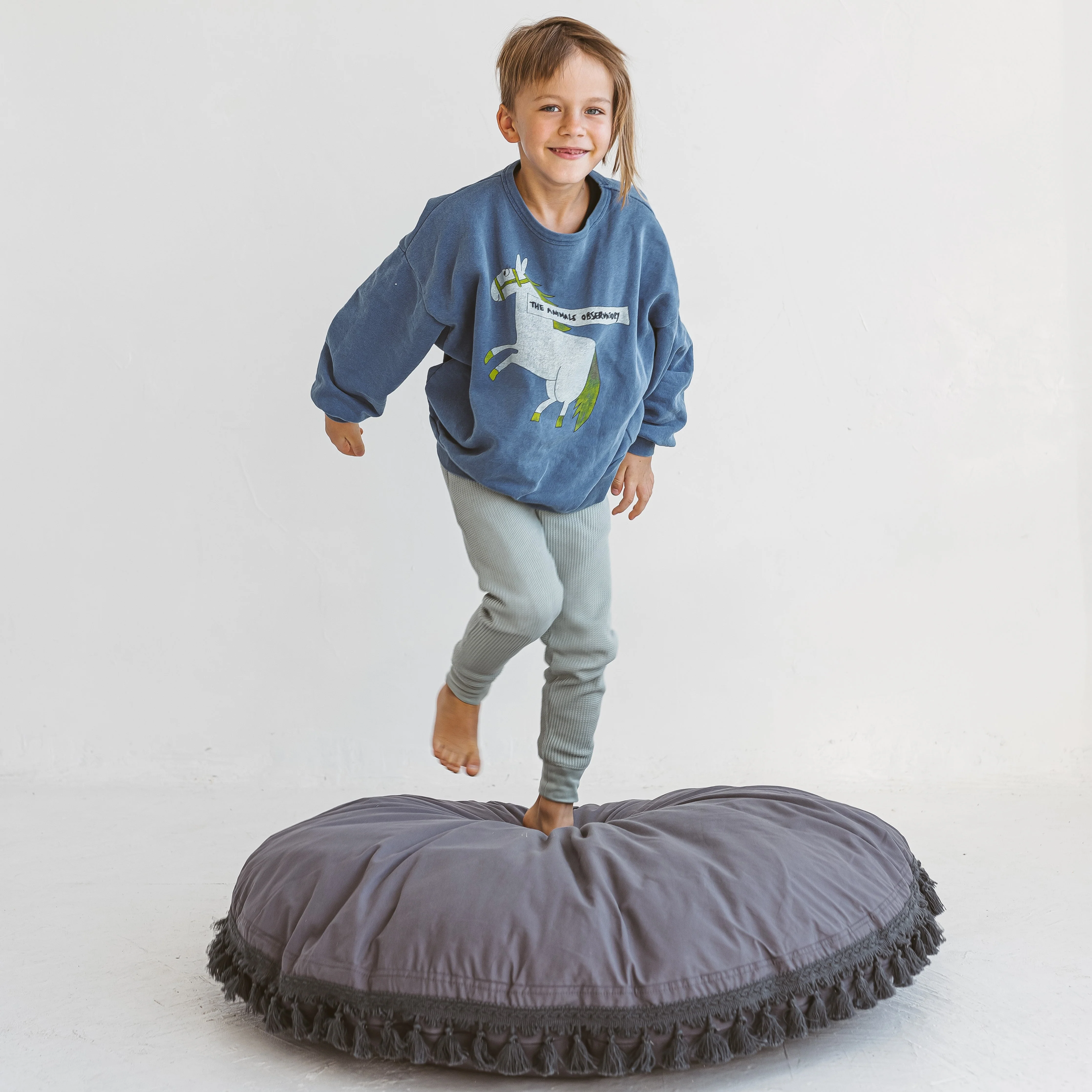 MINICAMP Large Floor Cushion with Tassels in Grey - Image 5