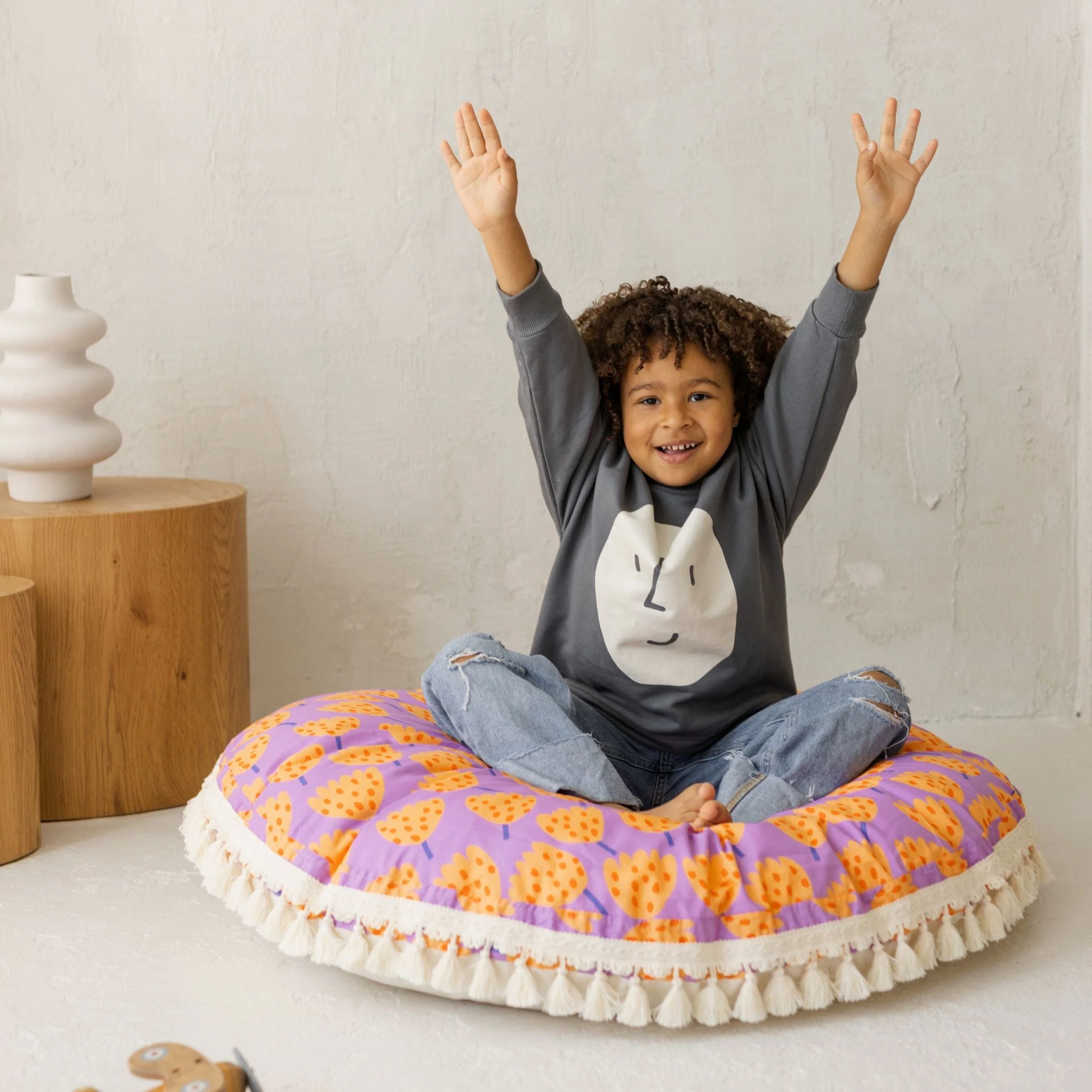 MINICAMP Large Kids Floor Cushion in Vibrant Tulip Pattern - Image 2