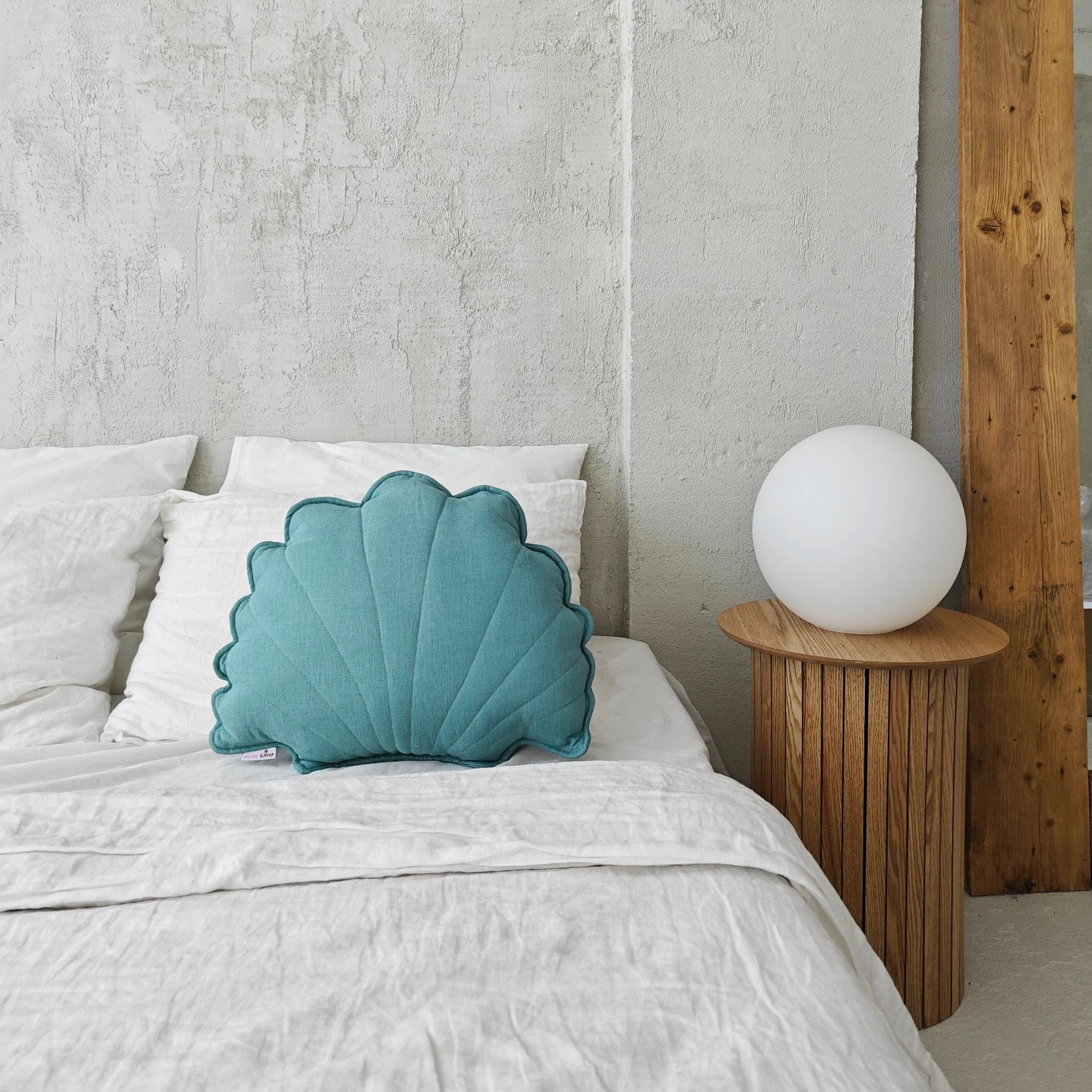 MINICAMP Linen Sea Shell Pillow – Mint Throw Pillow for Coastal & Beach Decor - Image 3