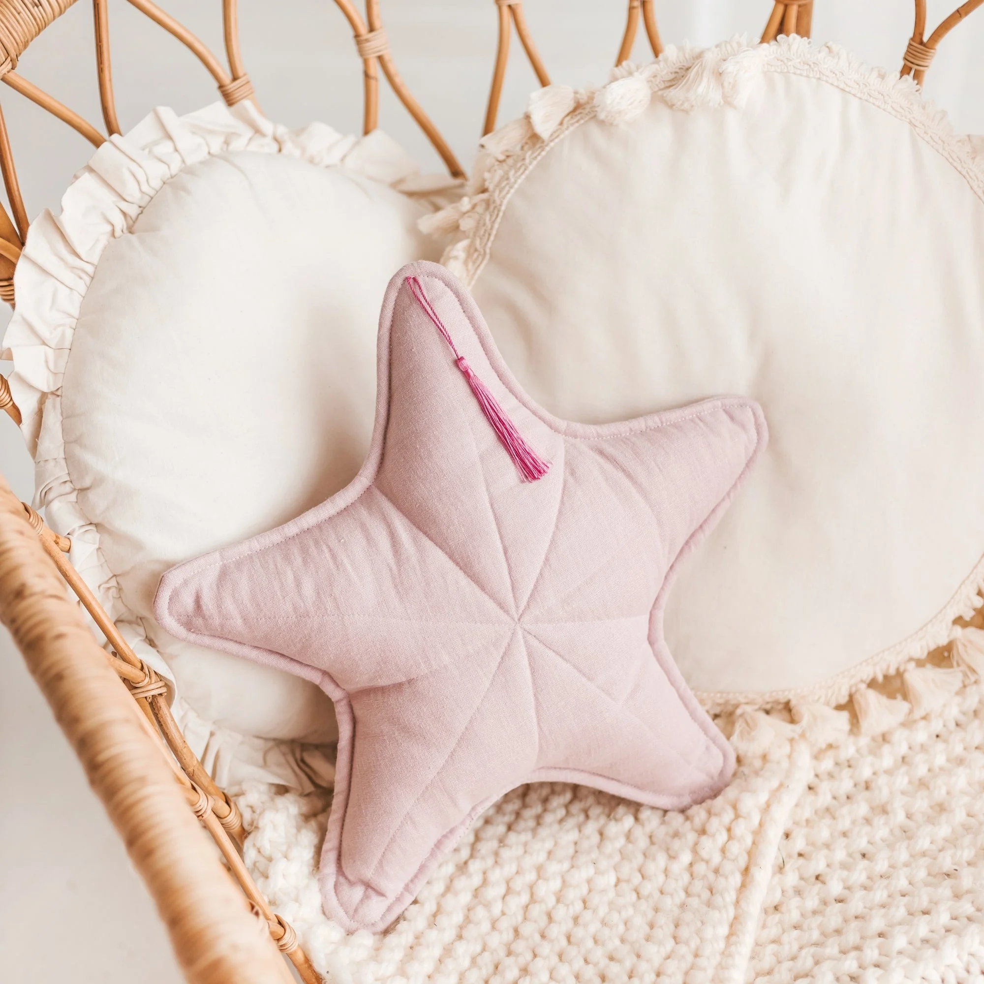 MINICAMP Linen Sea Star Pillow – Pink Throw Pillow for Coastal & Beach Decor - Image 2