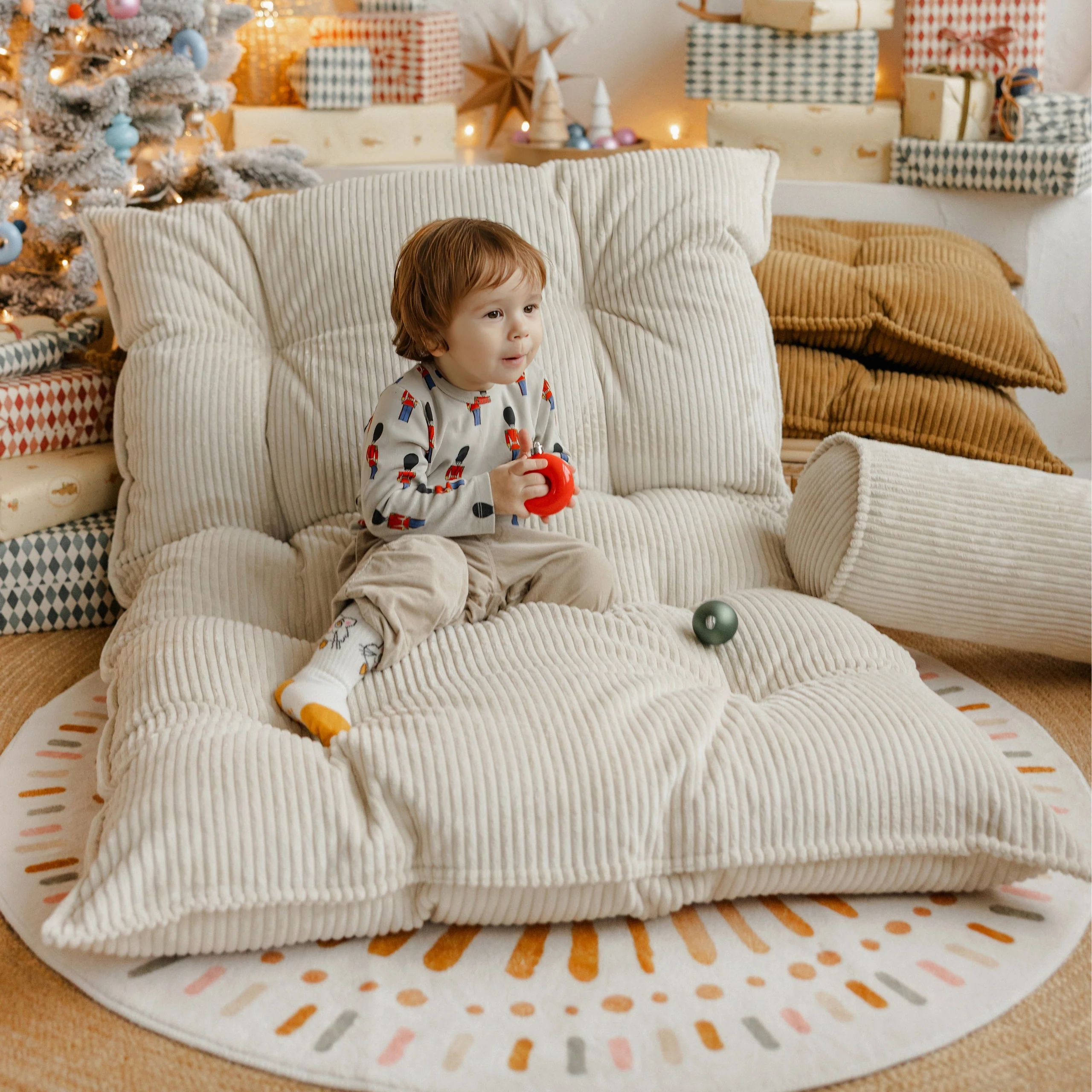 MINICAMP Tufted Corduroy Floor Cushion, French Style Pillow in Ecru - Image 9