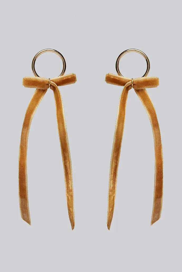 Minnie Velvet Bow Gold Earrings