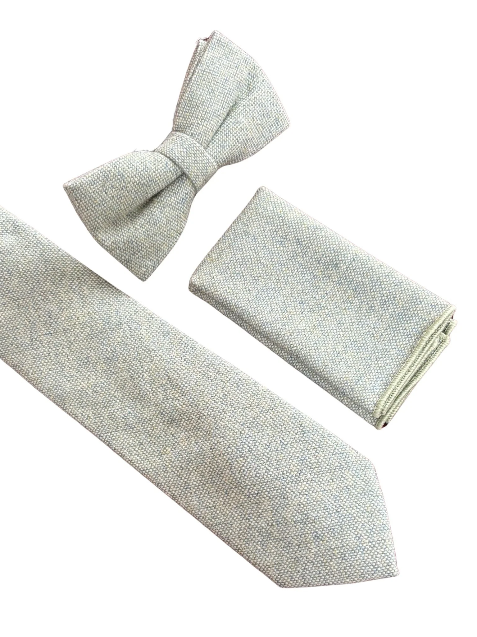 mint pistachio wool pocket square with blue flecks - Image 3