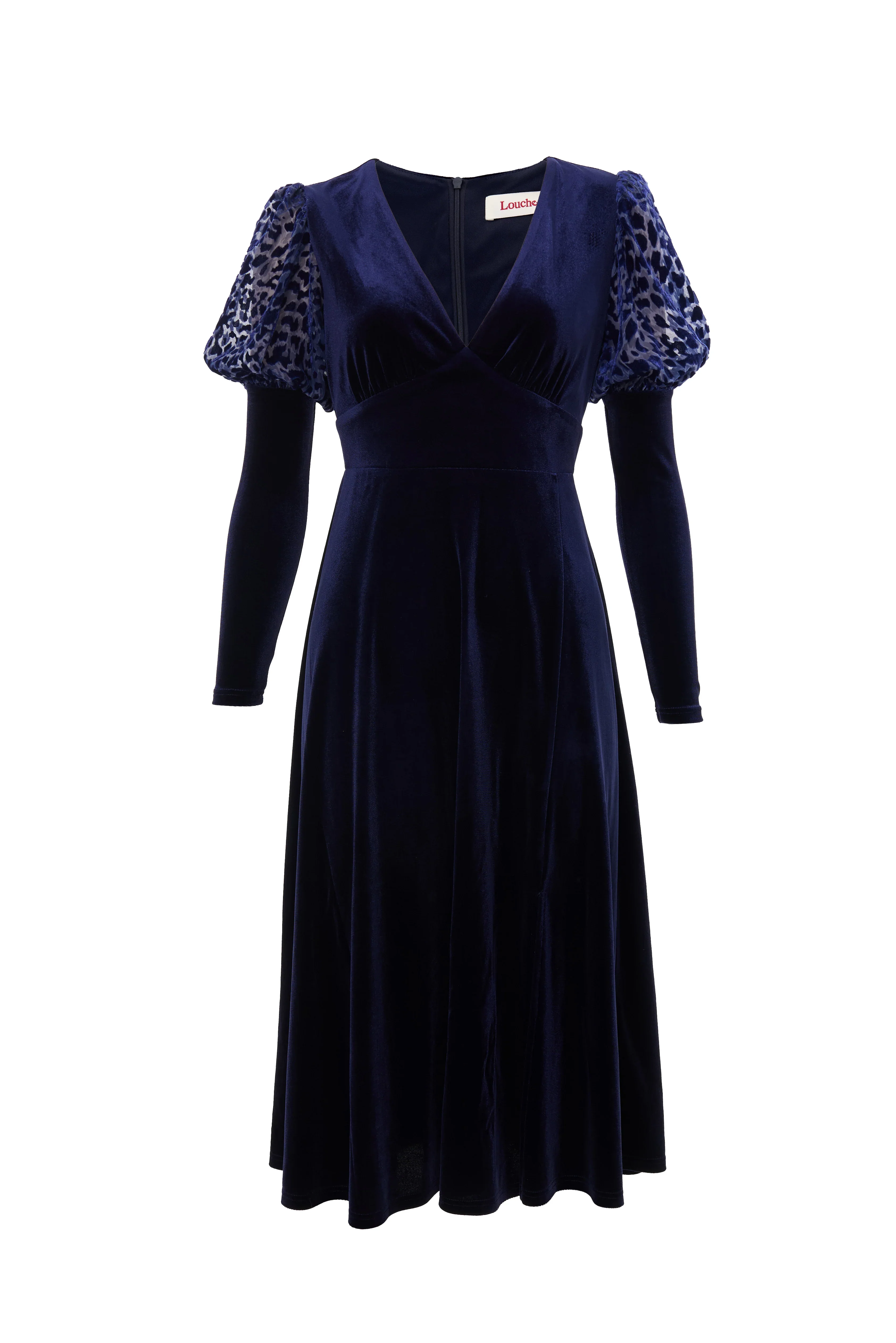 Moa Velvet V-Neck Midi Dress - Navy - Image 6