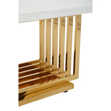 Ivory White Faux Marble Top Coffee Table with Geometric Gold Finished Stainless Steel Frame, Moda - Image 7