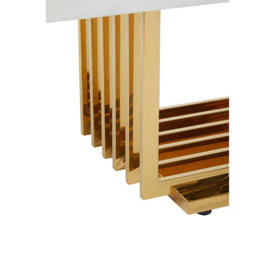 Ivory White Faux Marble Top Coffee Table with Geometric Gold Finished Stainless Steel Frame, Moda - Image 8