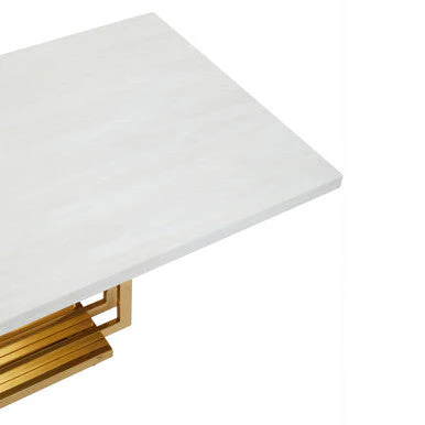 Ivory White Faux Marble Top Coffee Table with Geometric Gold Finished Stainless Steel Frame, Moda - Image 9
