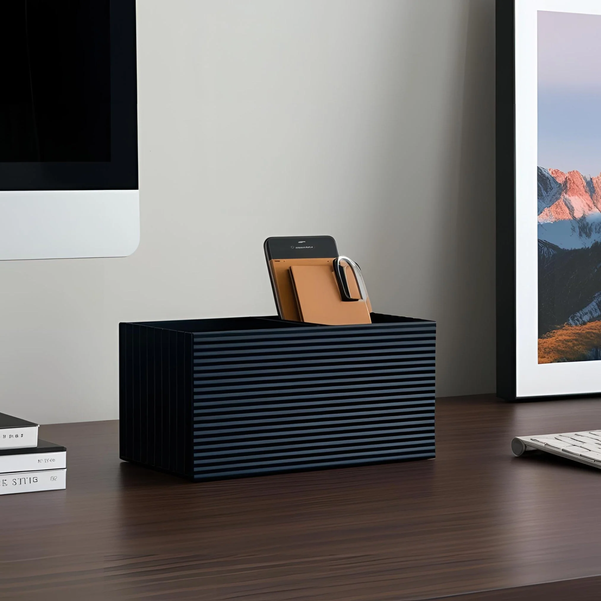 Modern Design Office Organiser with Ribbed Surface - Desk Tidy & Remote Holder