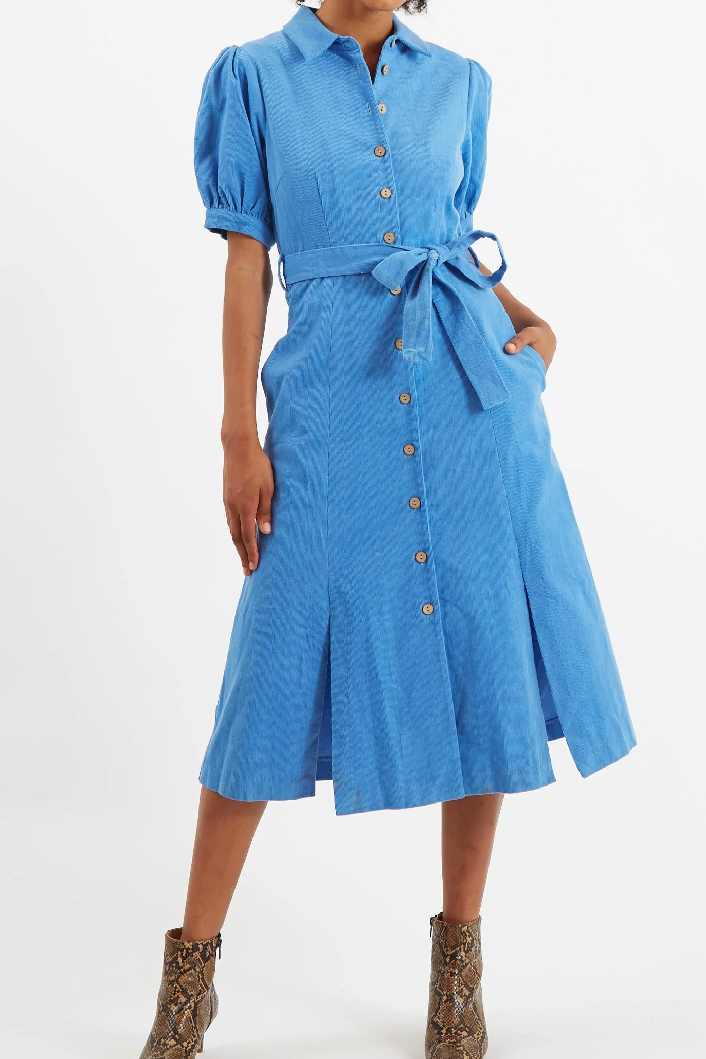 Mollie Baby Cord Puff Sleeve Midi Dress - Image 2