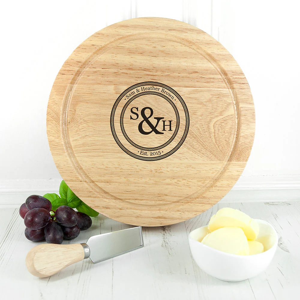 Monogrammed Couple's Emblem Cheese Board Set - Image 5