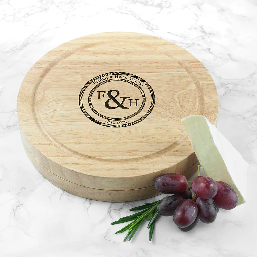 Monogrammed Couple's Emblem Cheese Board Set - Image 6