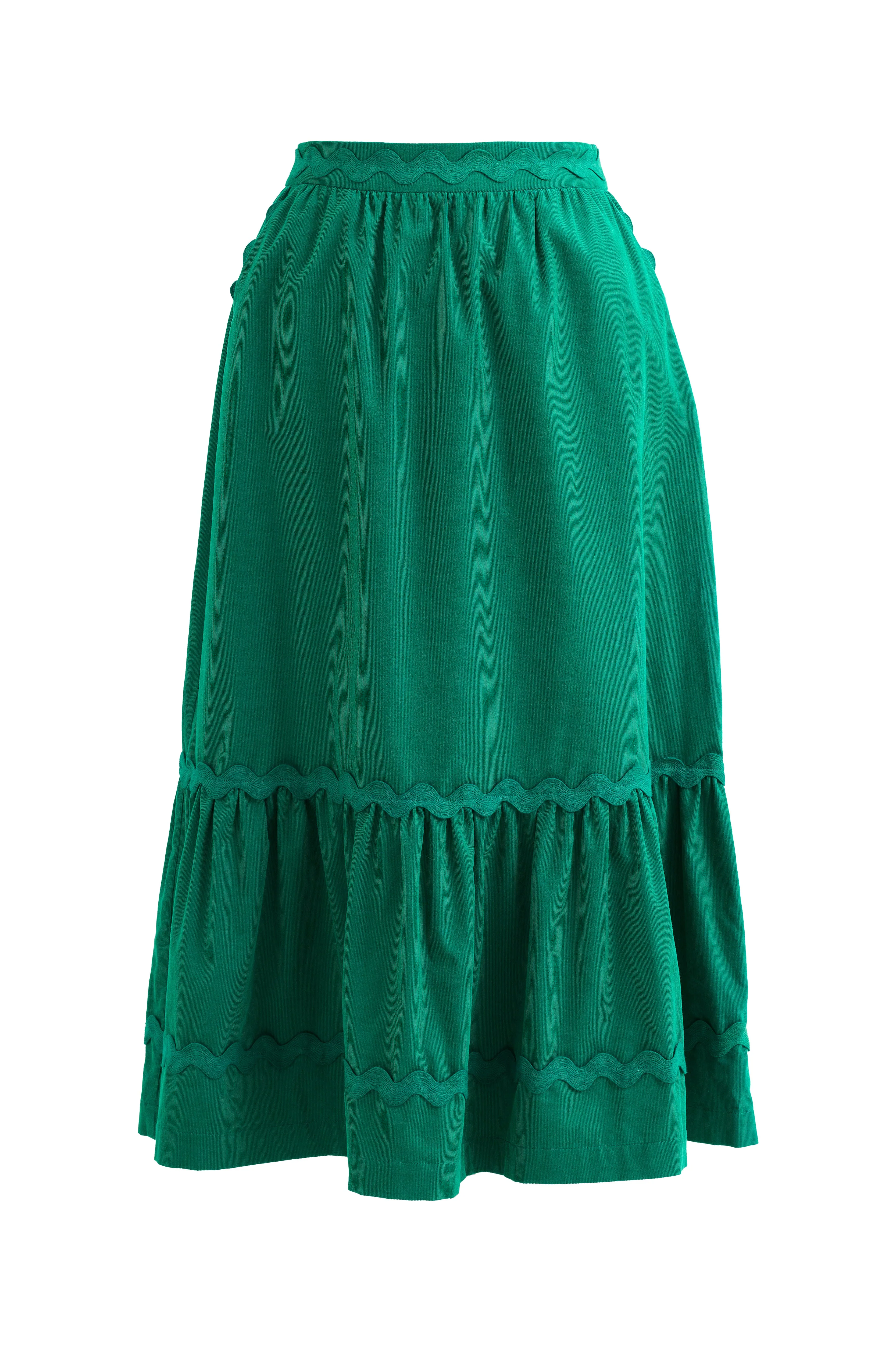 Montana Babycord Ric Rac Trim Tiered Midi Skirt - Teal - Image 5