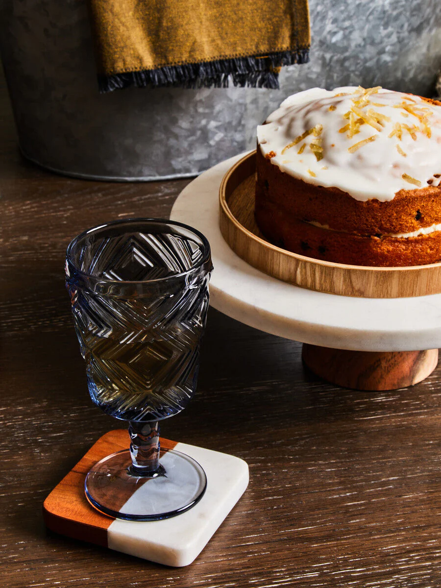 Monzaro Round White Marble And Acacia Wood Cake Stand - Image 6