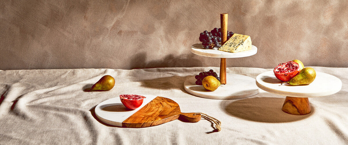 Monzaro Two Tier Marble and Acacia Wood cake stand - Image 3