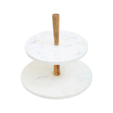 Monzaro Two Tier Marble and Acacia Wood cake stand - Image 4