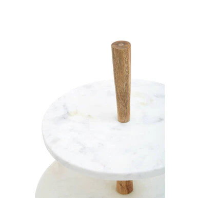 Monzaro Two Tier Marble and Acacia Wood cake stand - Image 7