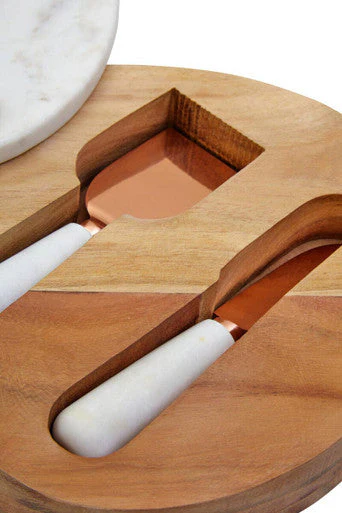 Monzaro White Marble And Wood Cheese Knife And Board Set - Image 7