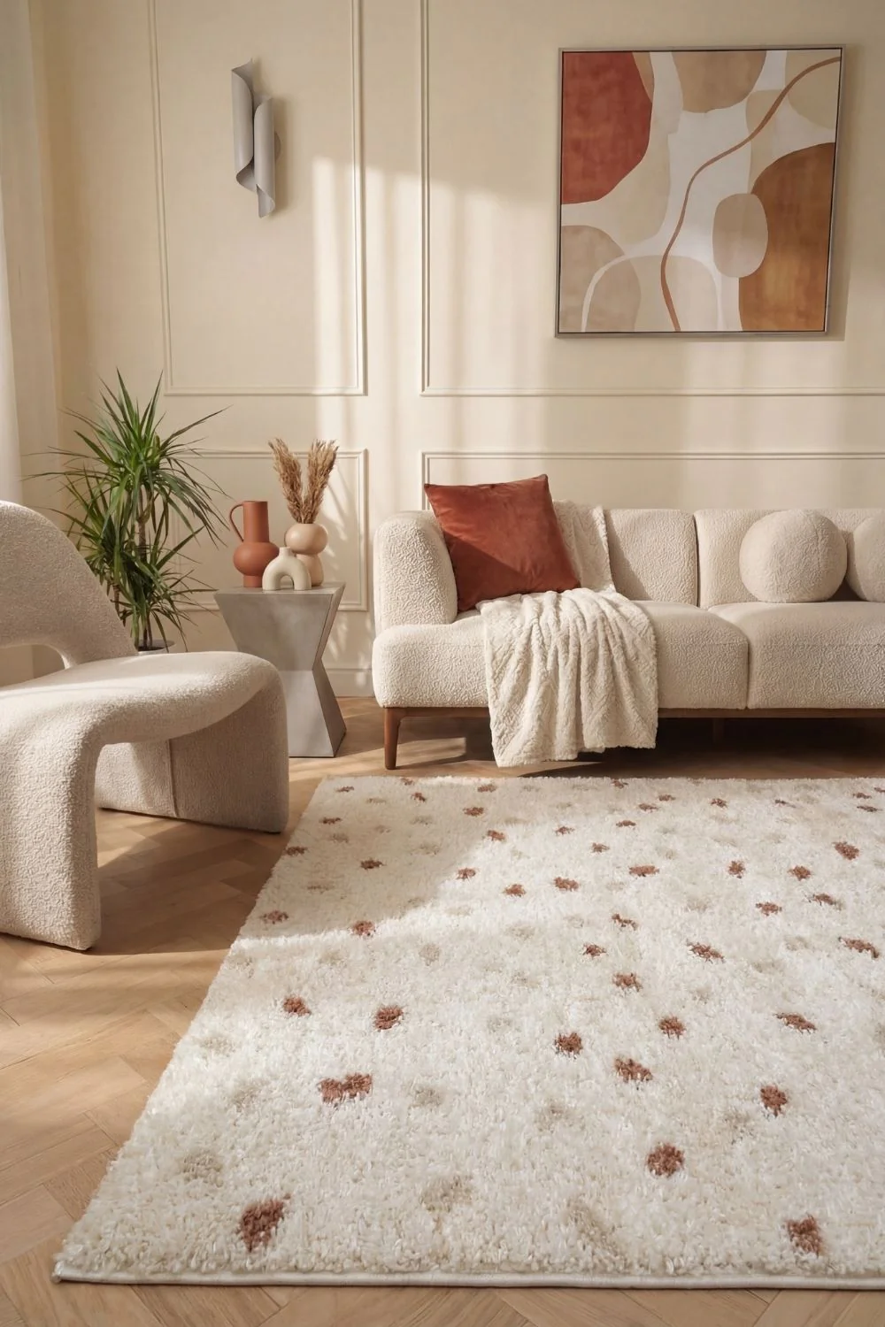 Moodi Shaggy Cream/Terra Biscotti Rug - Image 9