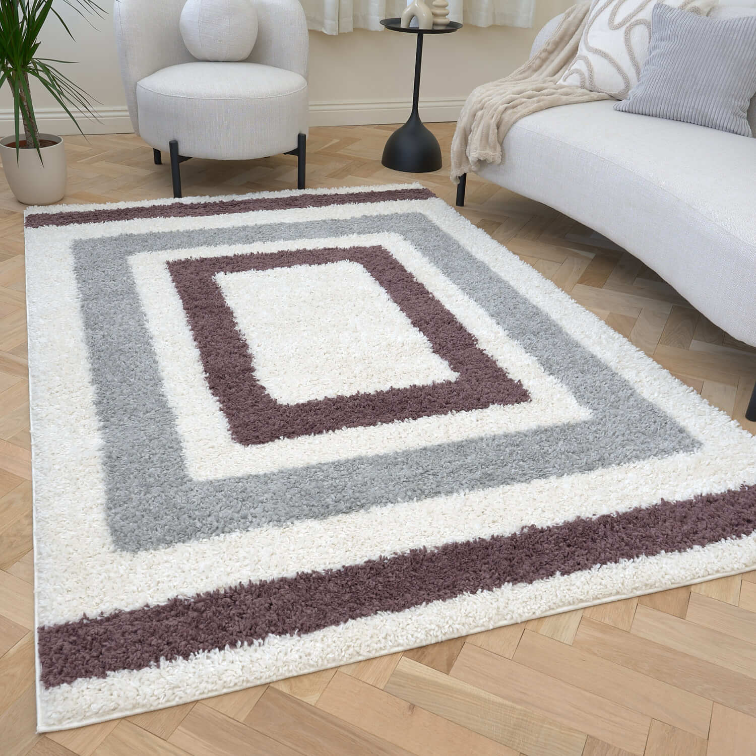 Moodi Shaggy Grey/Purple Contour Rug - Image 7