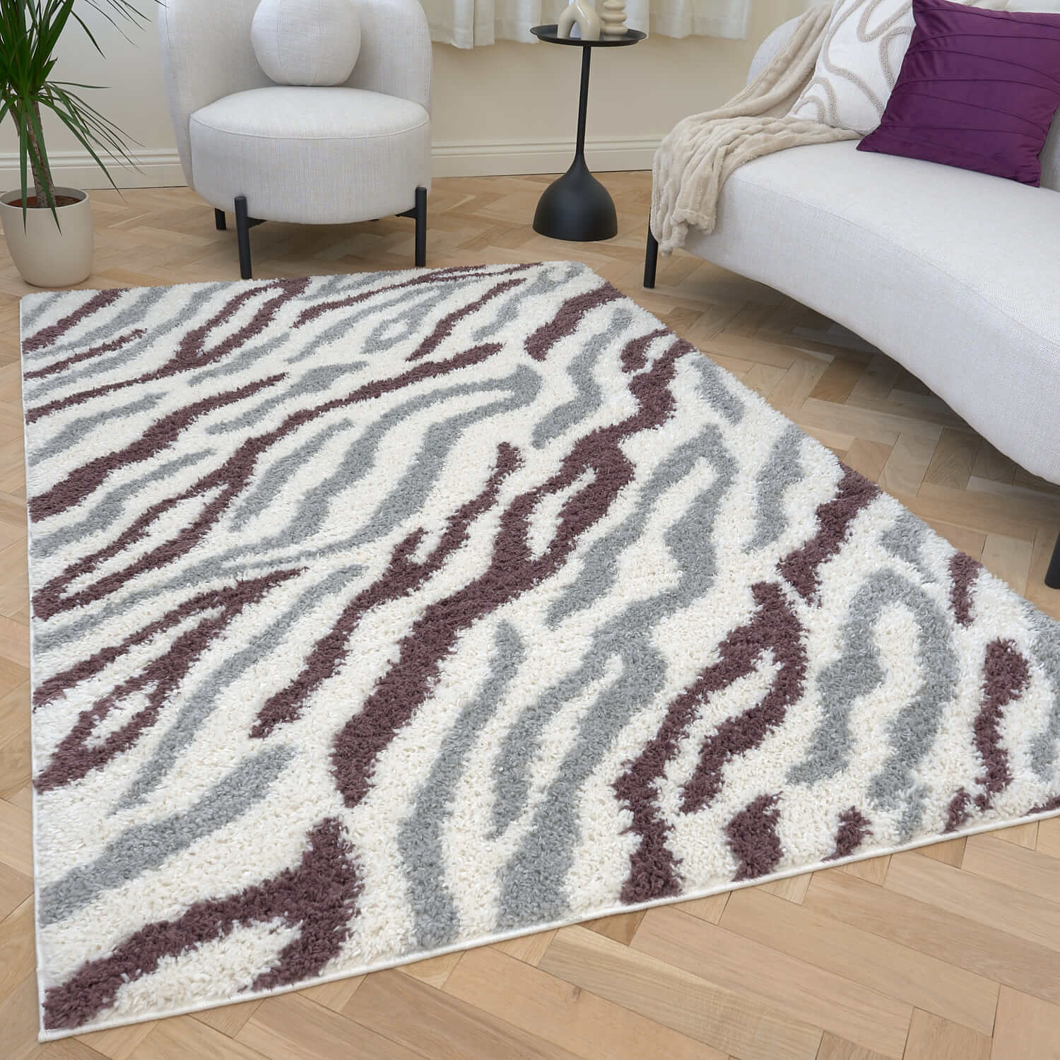 Moodi Shaggy Grey/Purple Mauvine Rug - Image 8