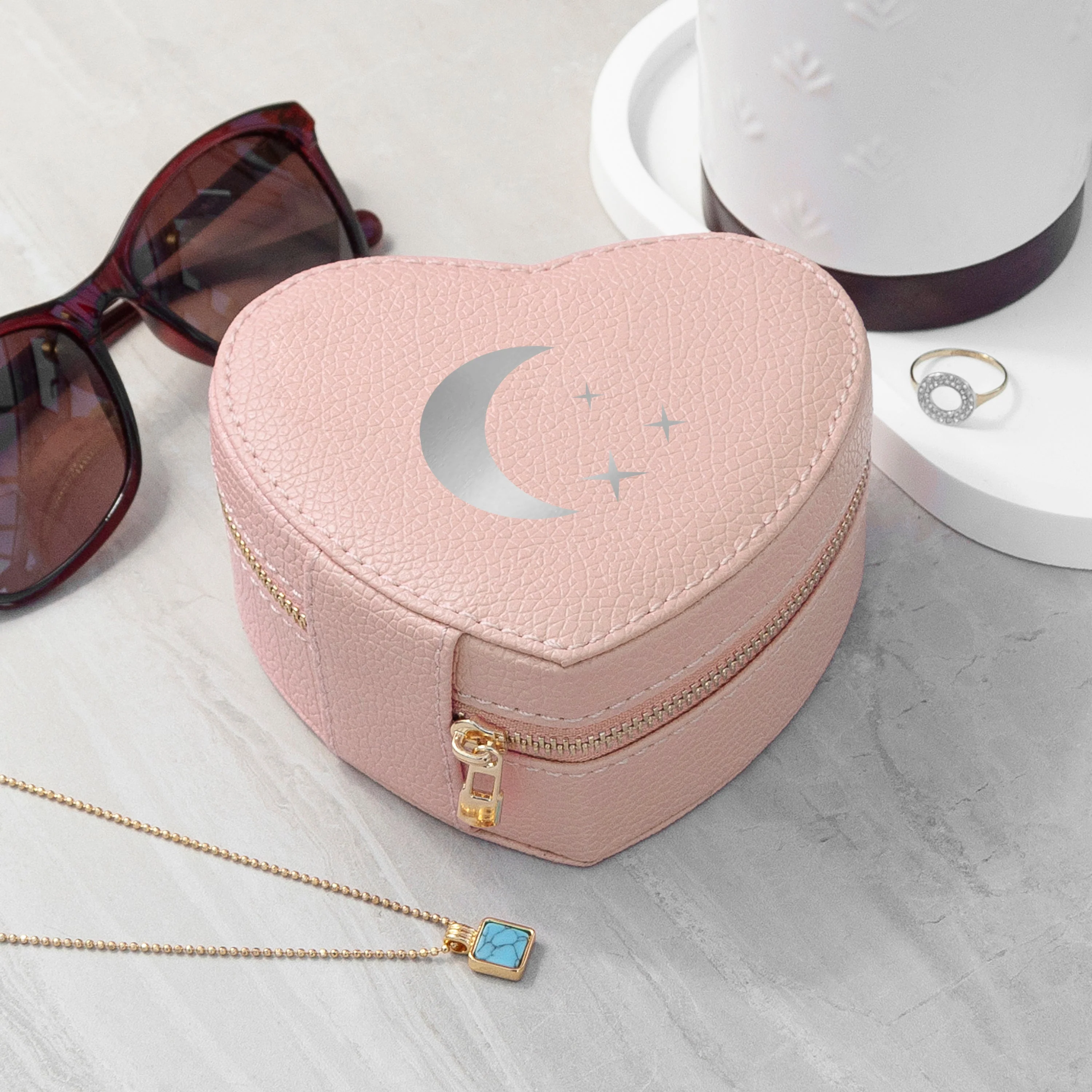 Moon and Stars Pink Heart Travel Jewellery Case - Image 4