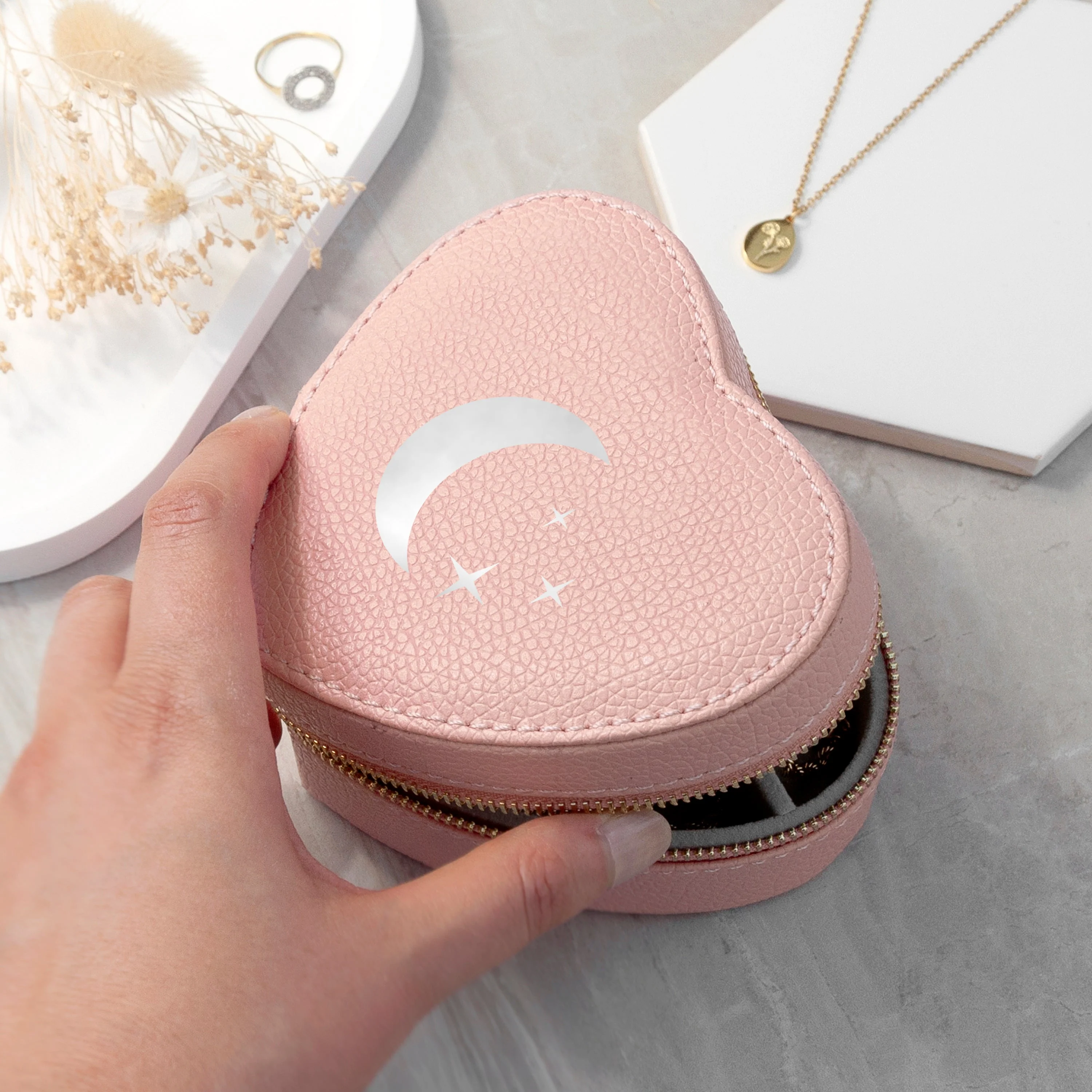 Moon and Stars Pink Heart Travel Jewellery Case - Image 9