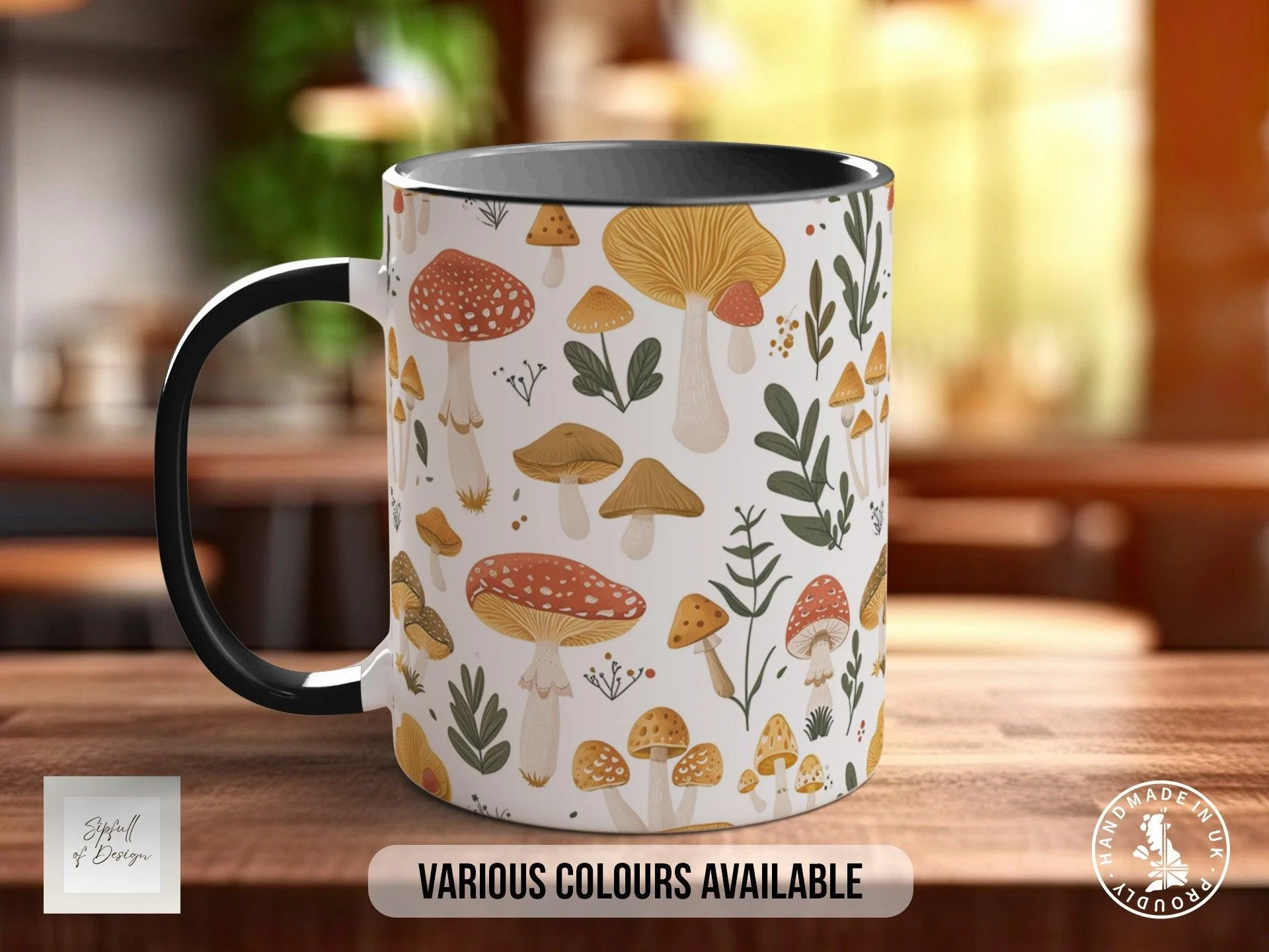 Mushroom Garden Pattern Full Wrap Coloured Art Mug - Design 8